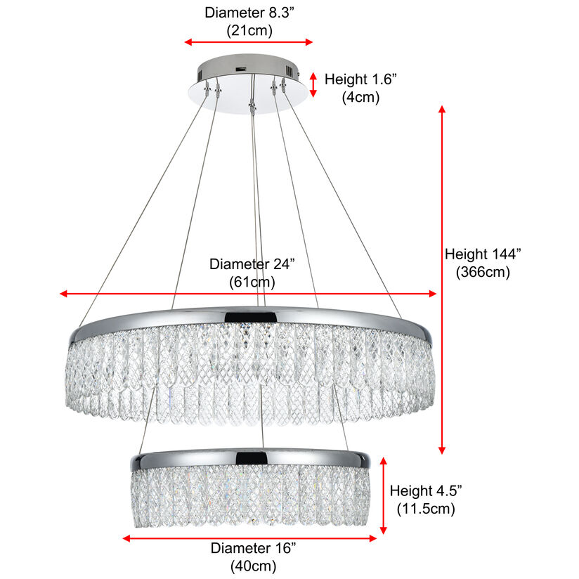 Rune 2 Light 24 inch Chrome Chandelier Ceiling Light