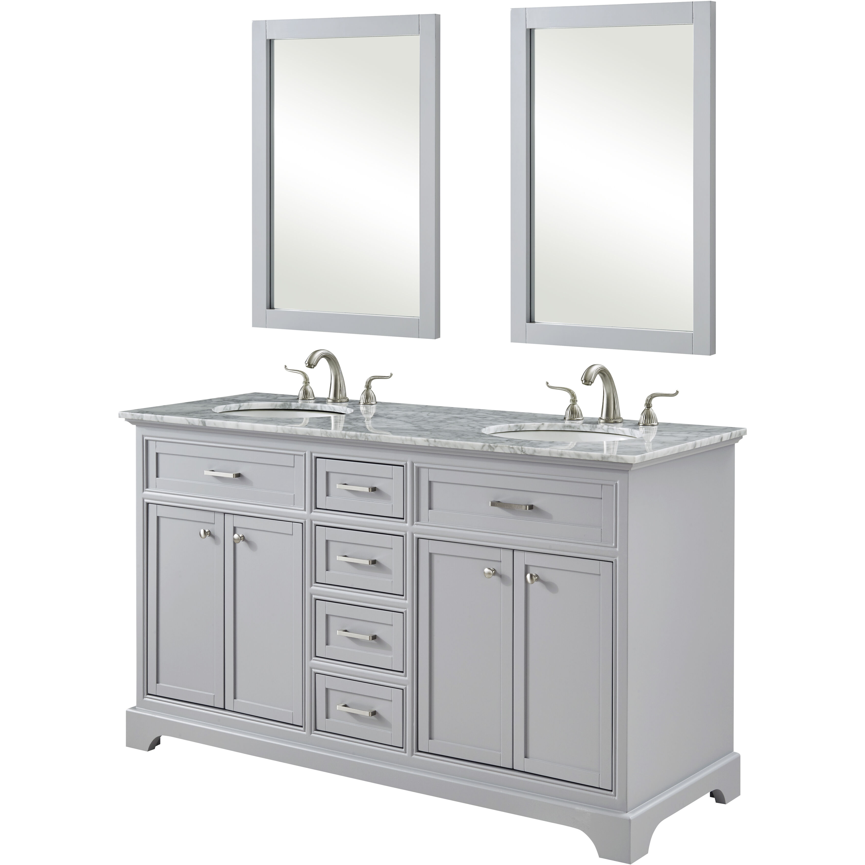 Americana 60 X 35 inch Light Grey with Carrara White Marble Vanity Set in Gray
