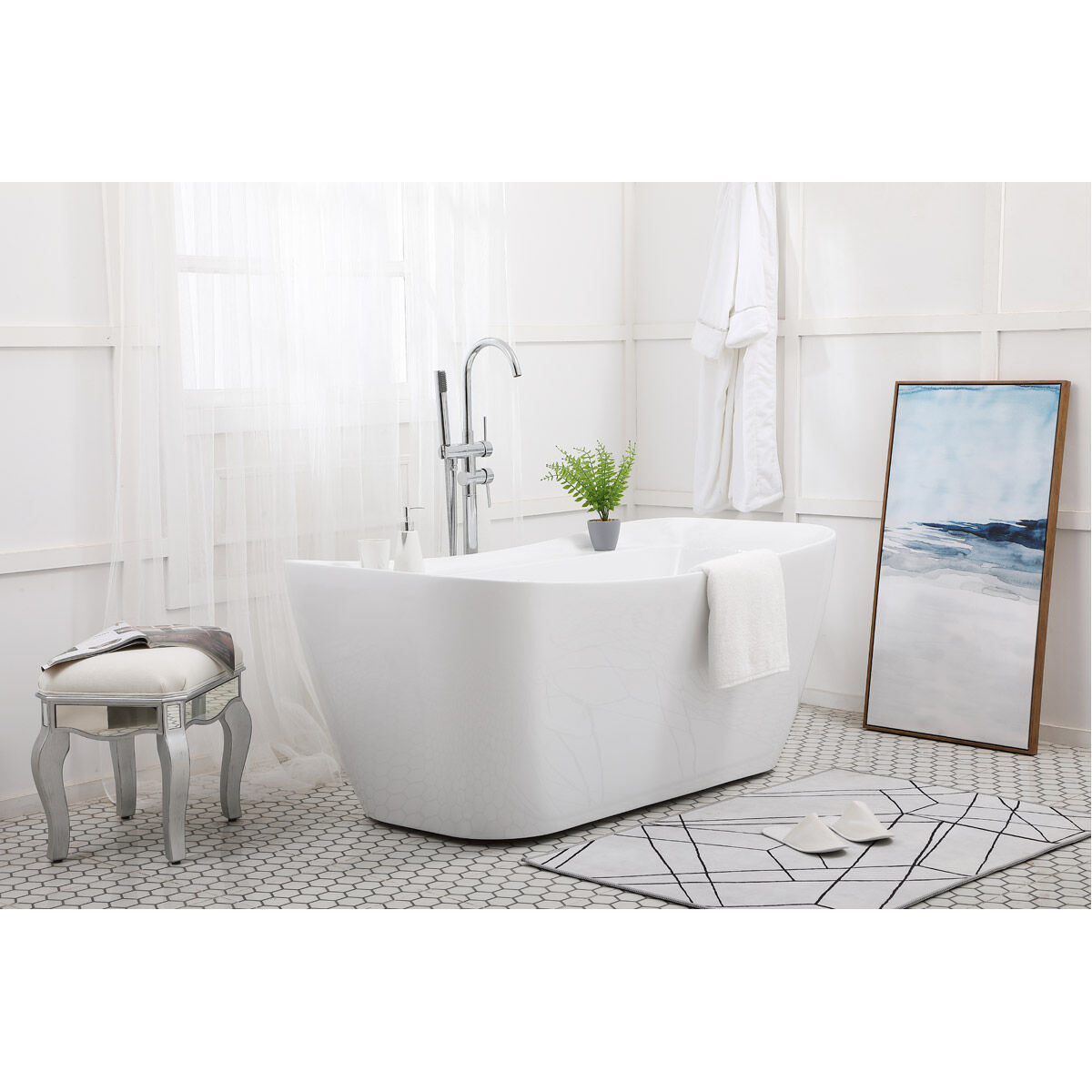 Harrieta Glossy White and Chrome Bathtub
