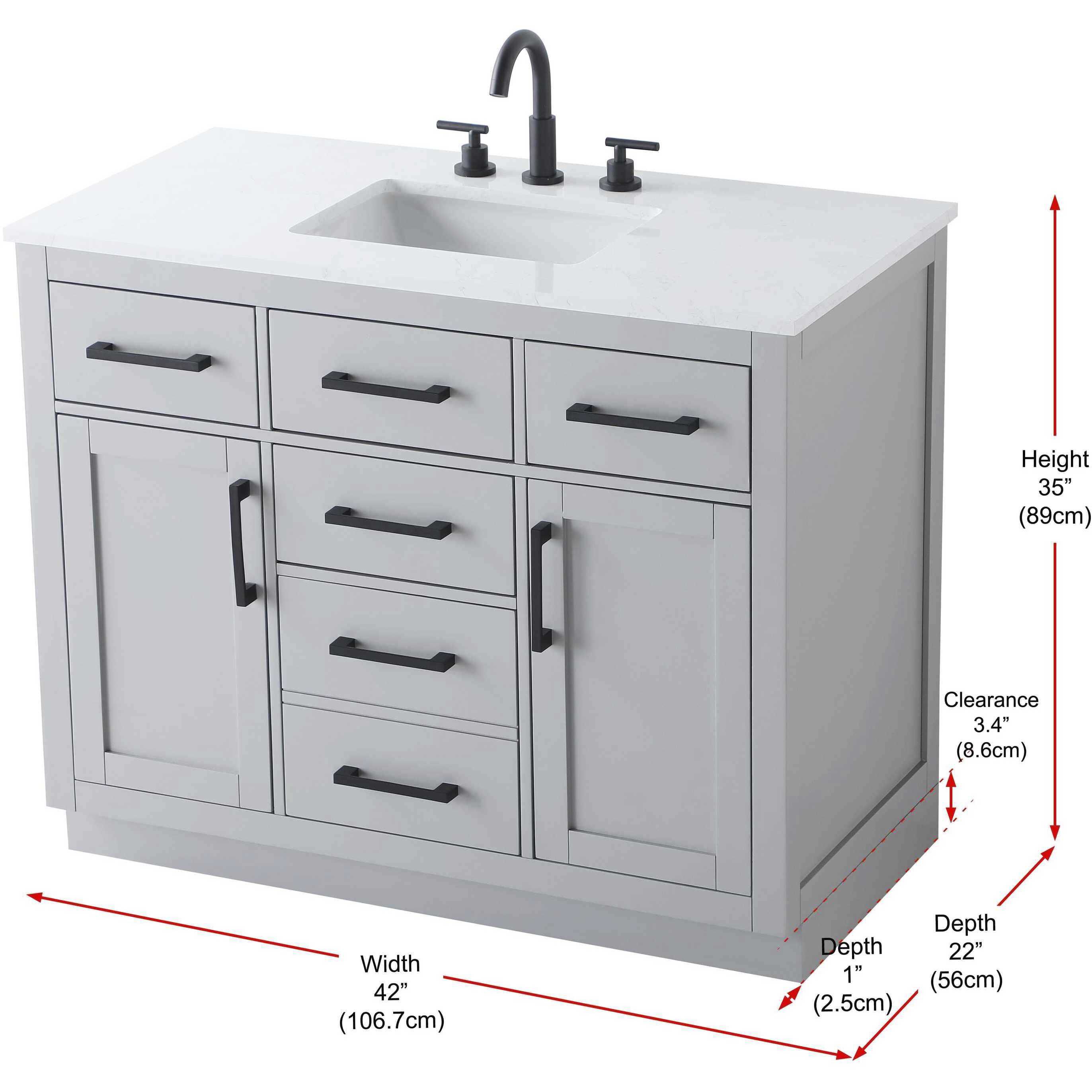 Alden 42 X 35 inch Grey Bathroom Vanity Cabinet