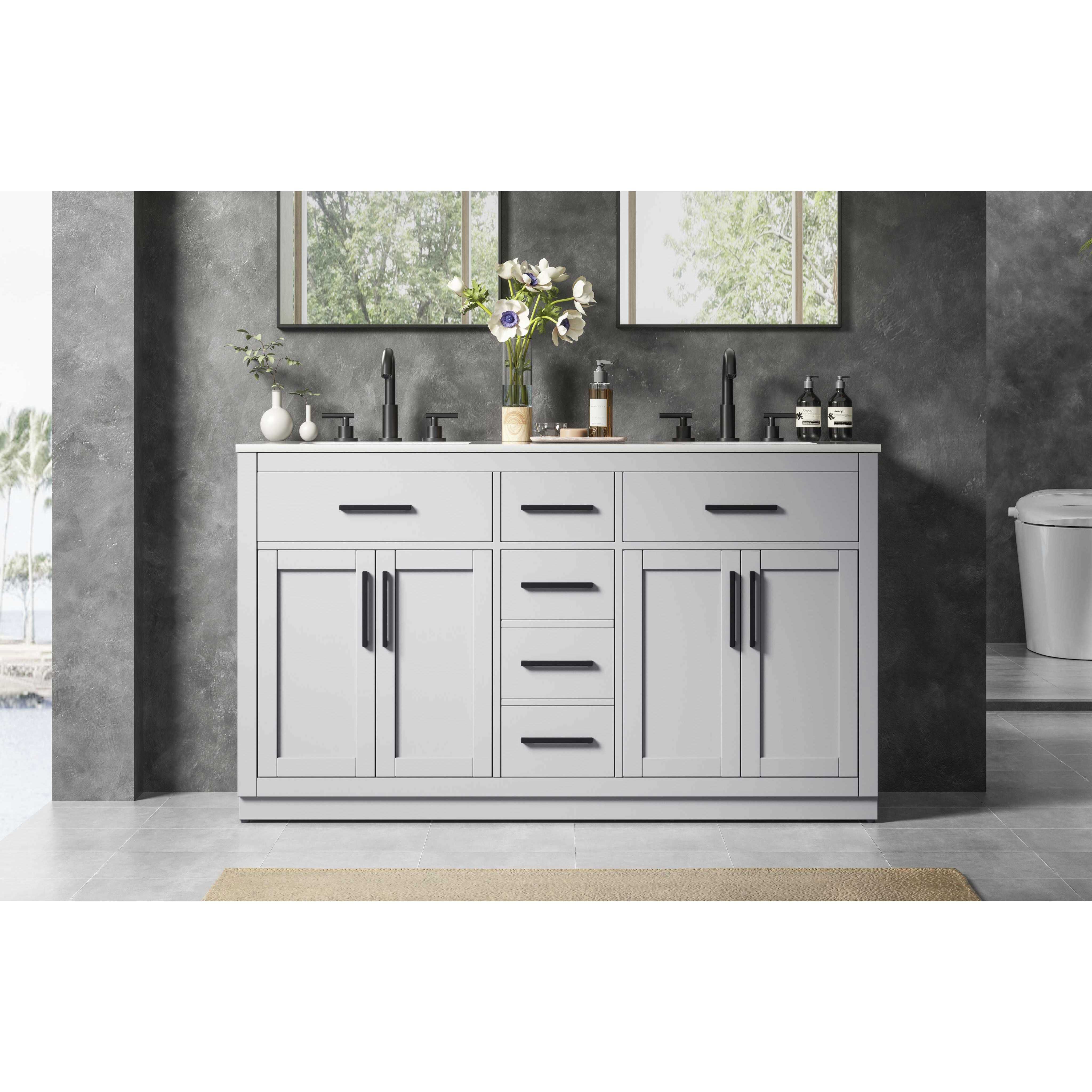 Alden 60 X 35 inch Grey Bathroom Vanity Cabinet