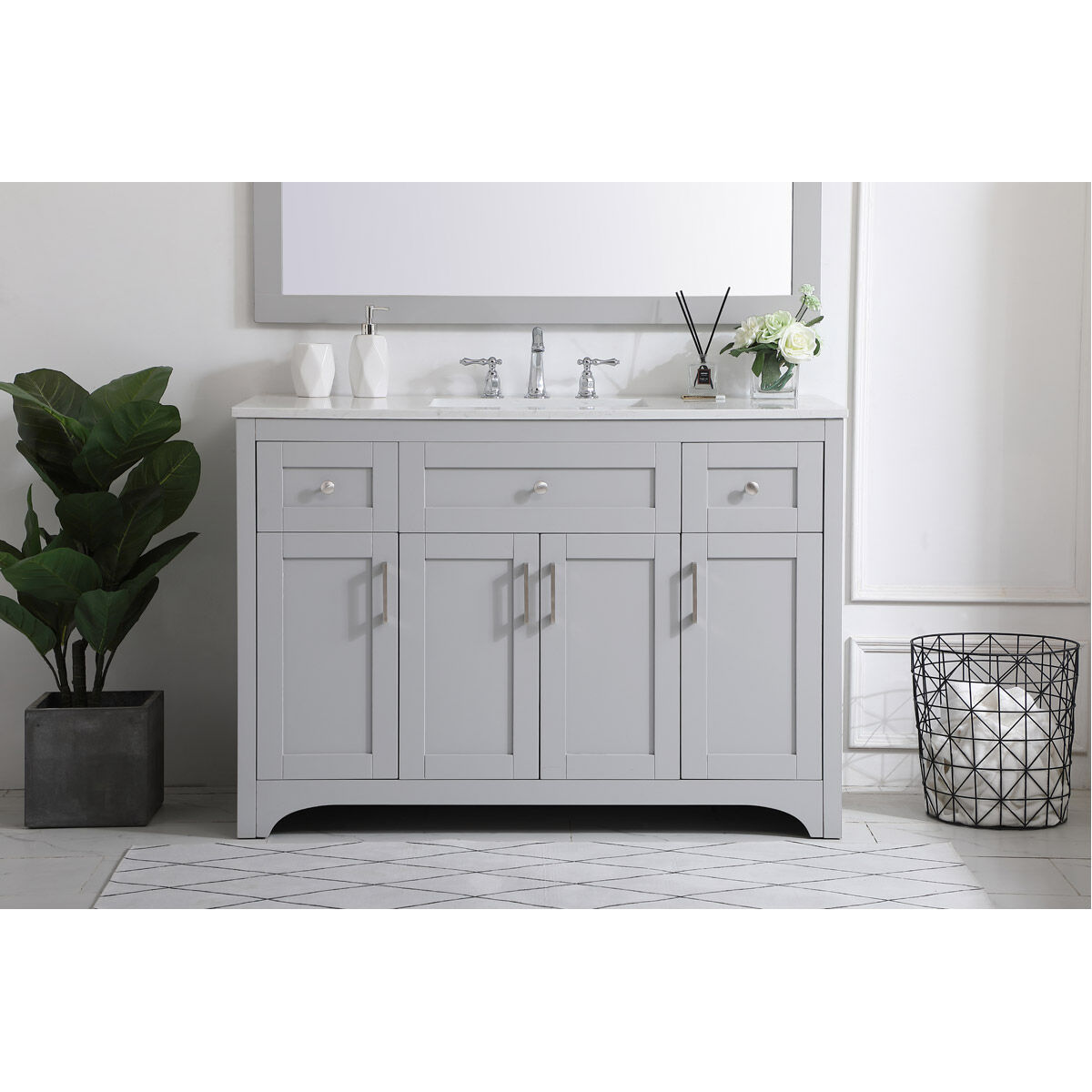 Moore 48 X 22 X 34 inch Grey and Brushed Nickel with Calacatta Quartz Vanity Sink Set