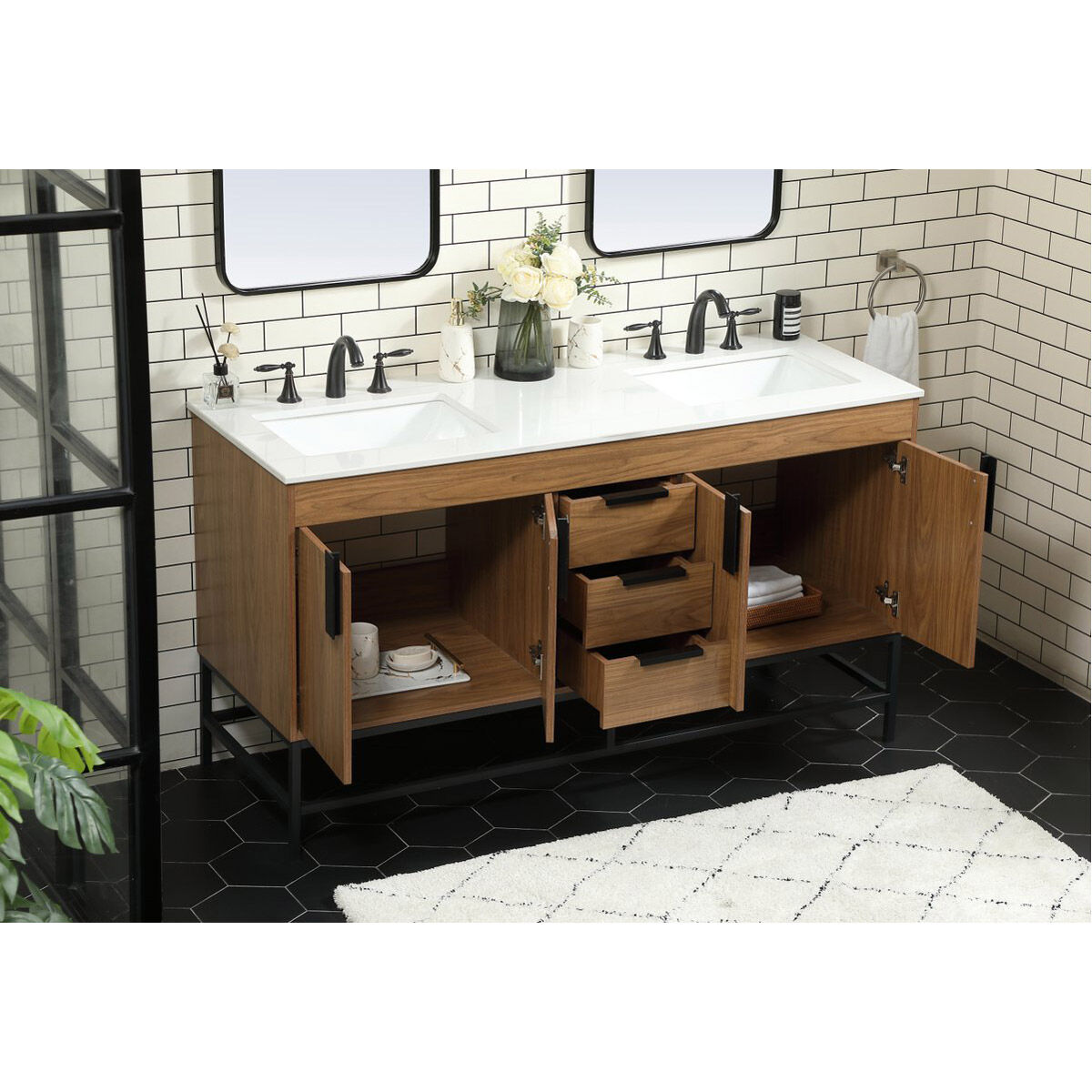 Eugene 60 X 22 X 34 inch Walnut Brown Vanity Sink Set