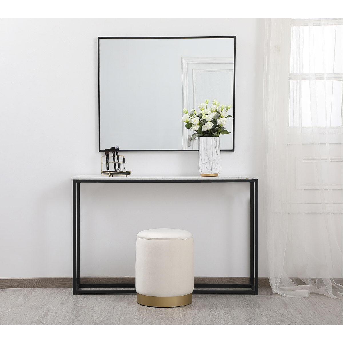 Elegant Lighting OT1015BGE Ozman 17 inch Beige Stool