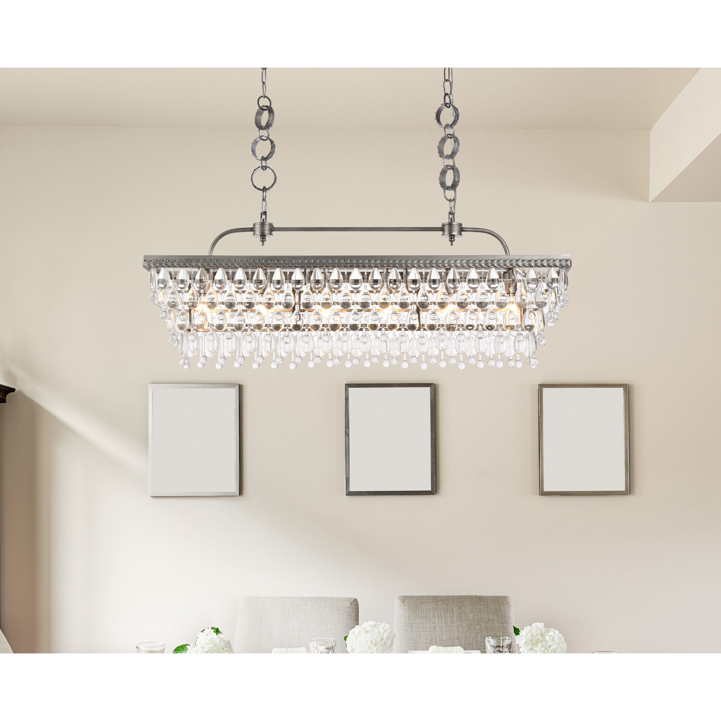 Nordic 6 Light 40 inch Antique Silver Linear Pendant Ceiling Light in Antique Sliver