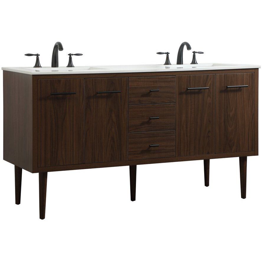 Cyrus 60 X 22 X 34 inch Walnut Vanity Sink Set