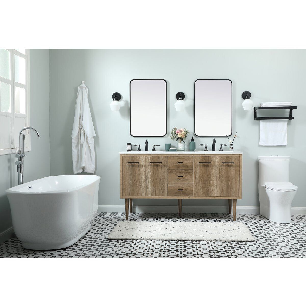 Cyrus 60 X 22 X 34 inch Natural Oak Vanity Sink Set