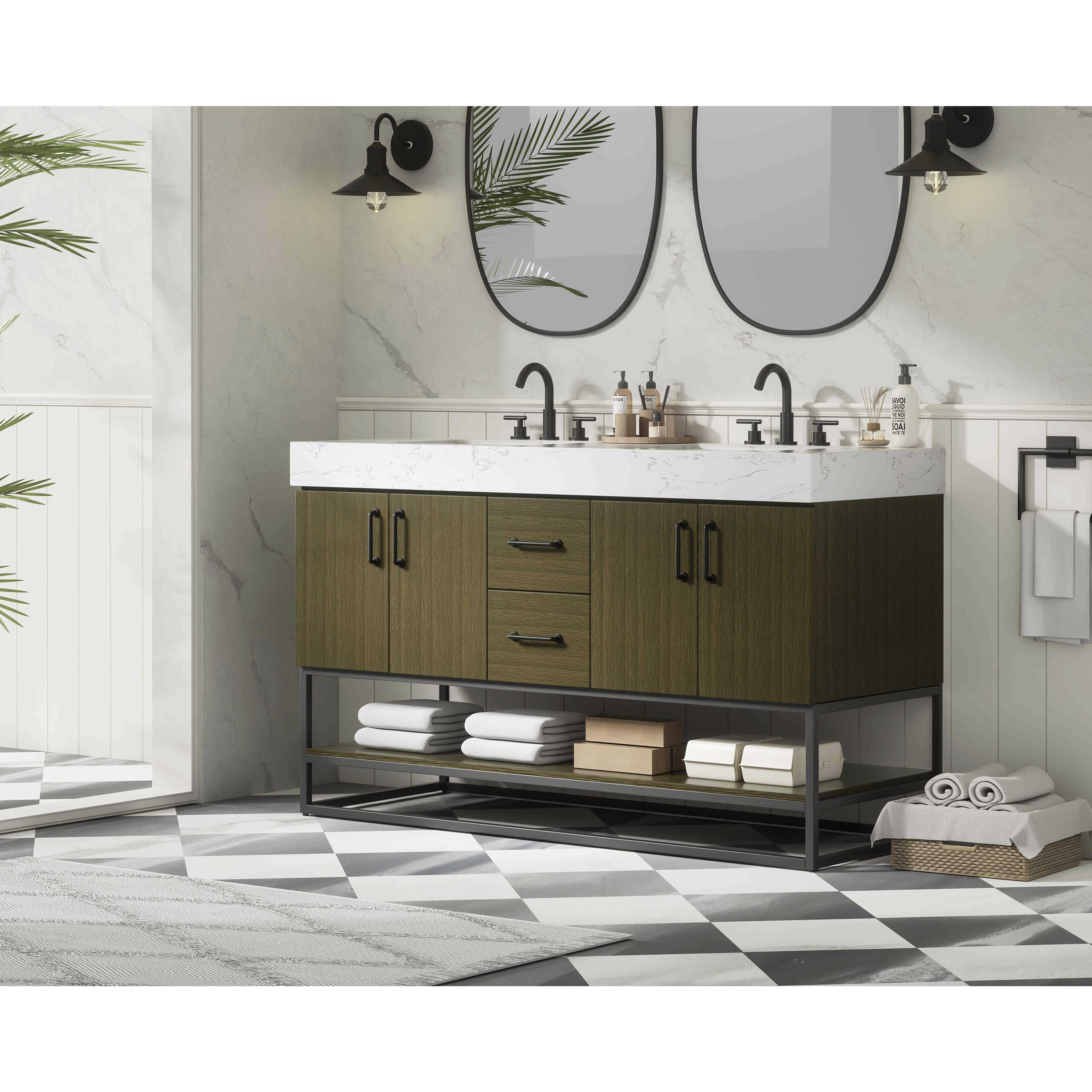 Caroline 54 X 34 inch Chestnut Brown Bathroom Vanity Cabinet