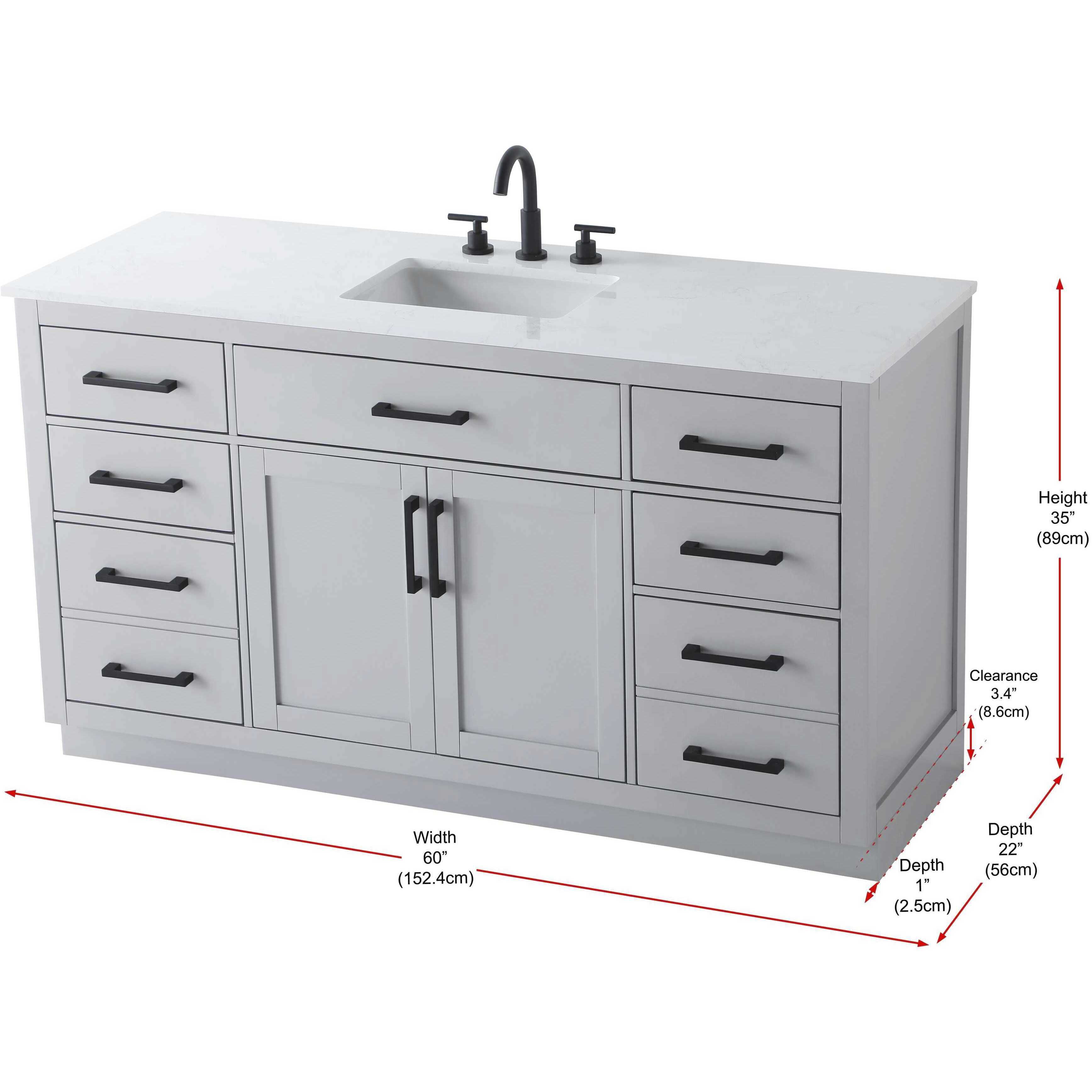 Alden 60 X 35 inch Grey Bathroom Vanity Cabinet