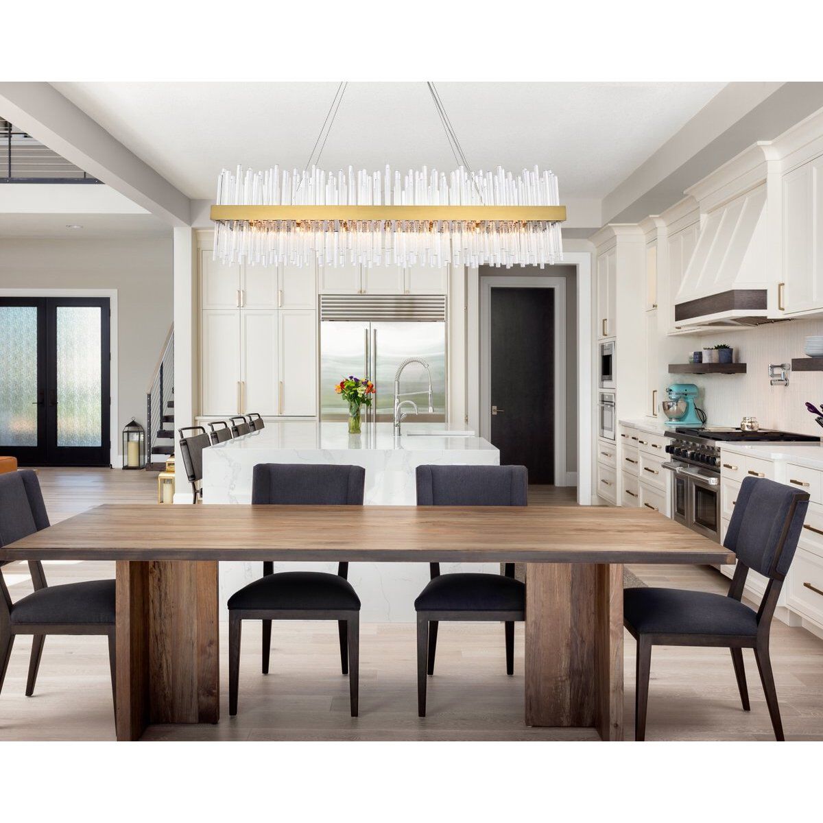 Dallas 28 Light 48 inch Satin Gold Linear Chandelier Ceiling Light