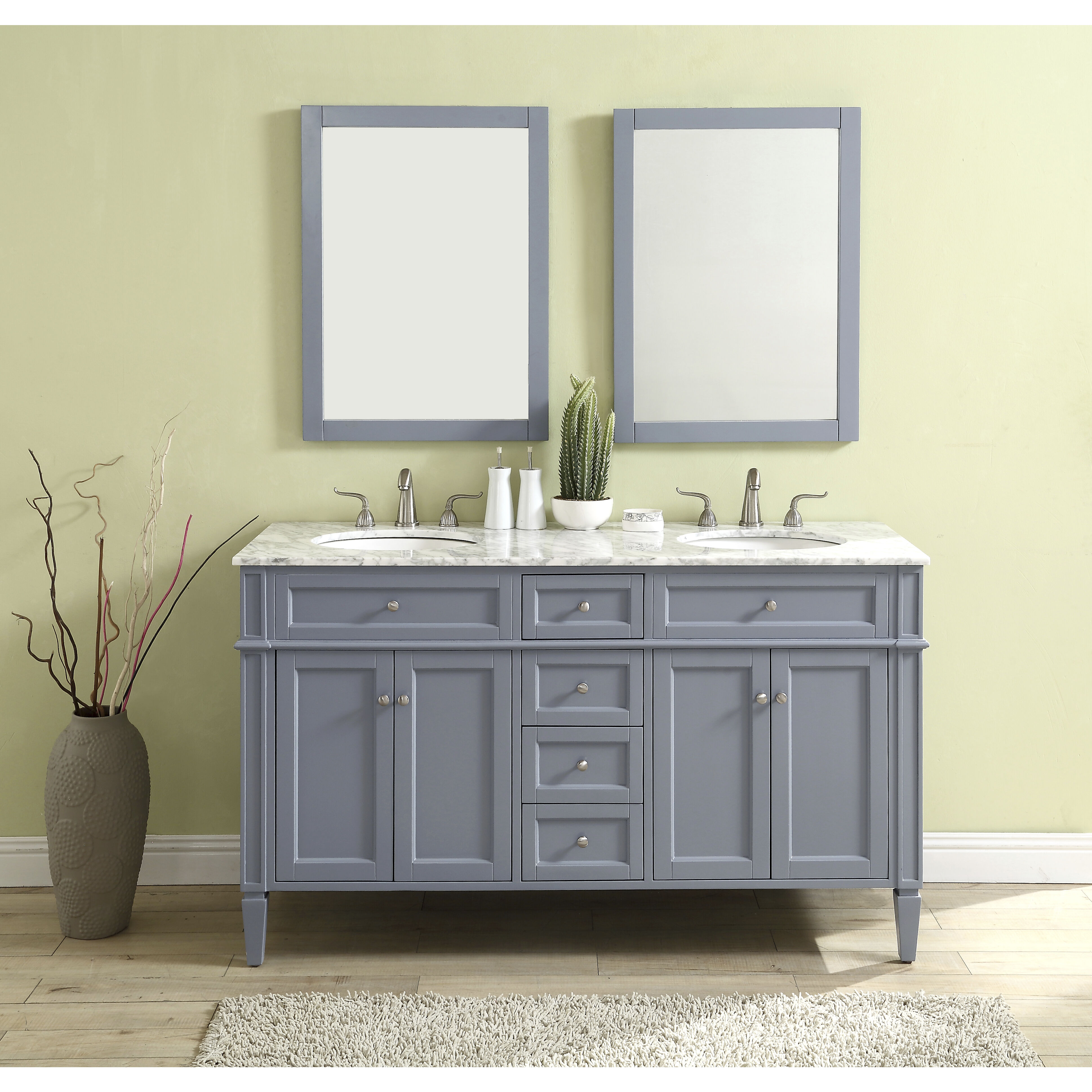 Park Avenue 60 X 35 inch Grey with Carrara White Marble Vanity Set in Gray