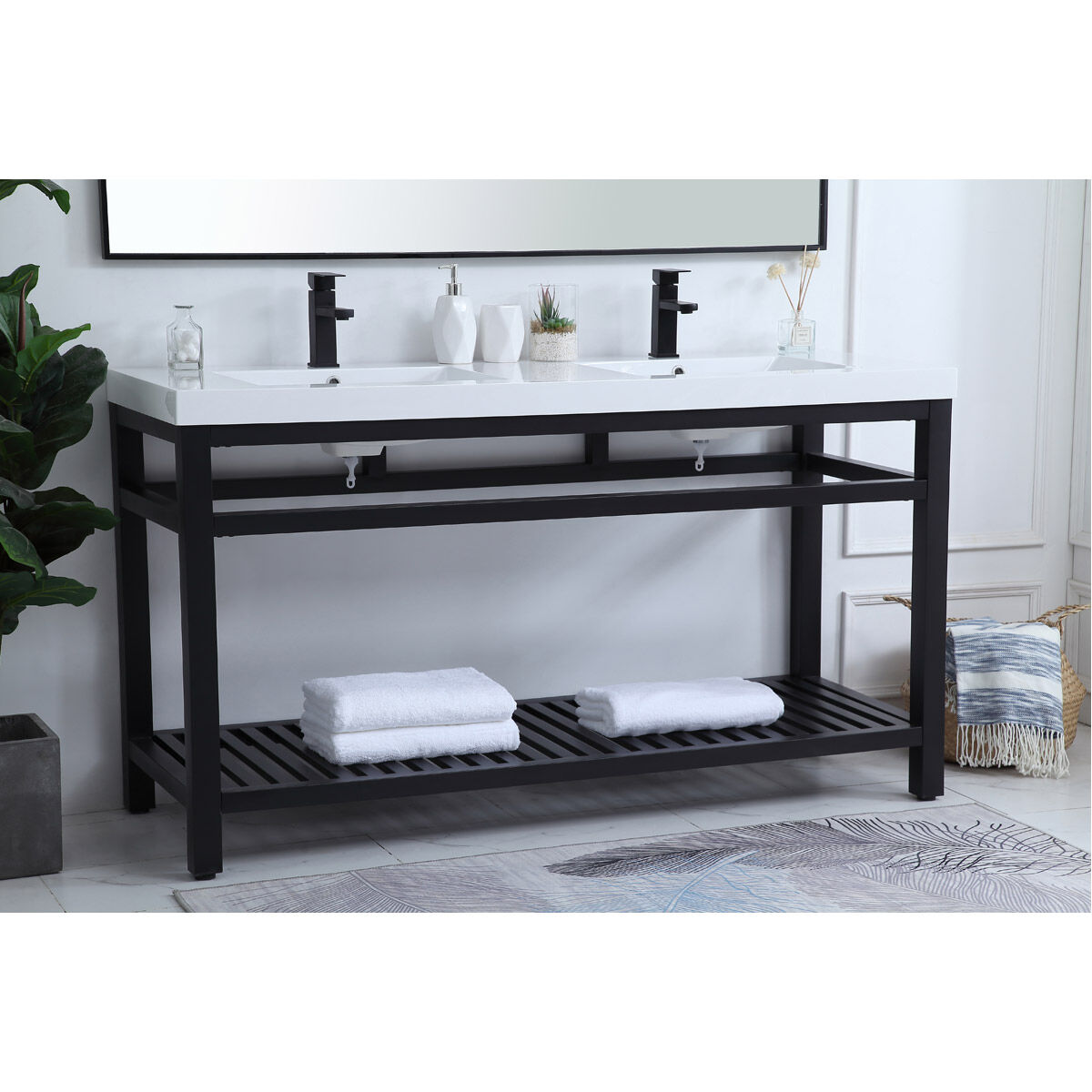 Raya 60 X 22 X 34 inch Black Vanity Sink Set