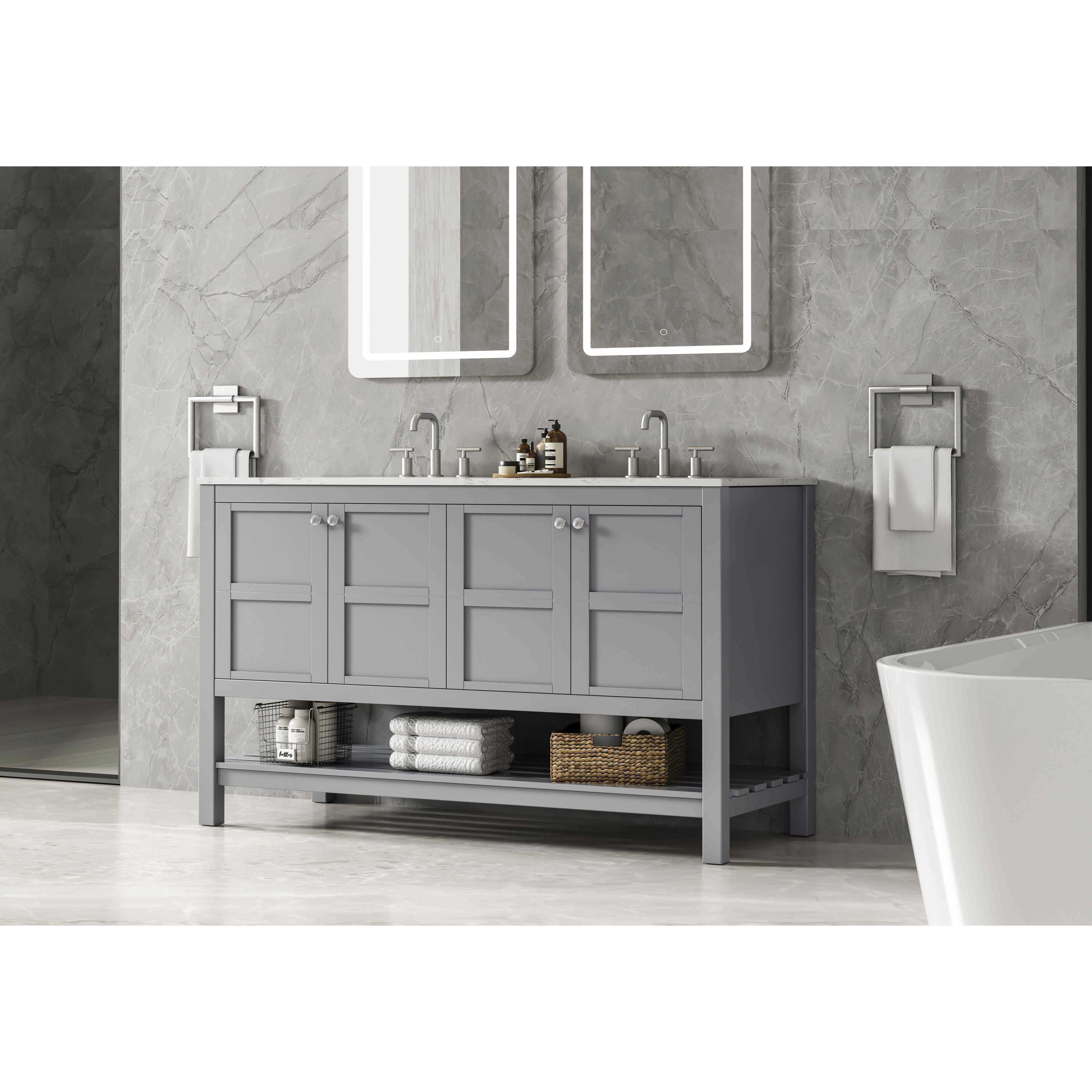 Theo 54 X 34 inch Grey Bathroom Vanity Cabinet
