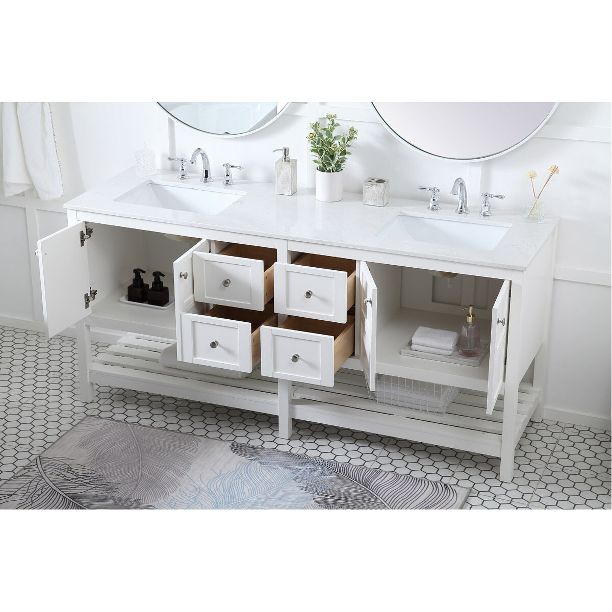 Theo 72 X 22 X 34 inch White Vanity Sink Set