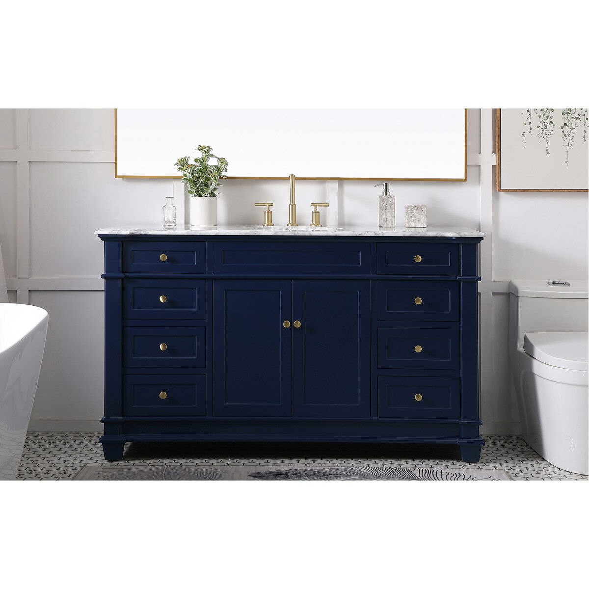 Wesley 60 X 22 X 35 inch Blue Vanity Sink Set