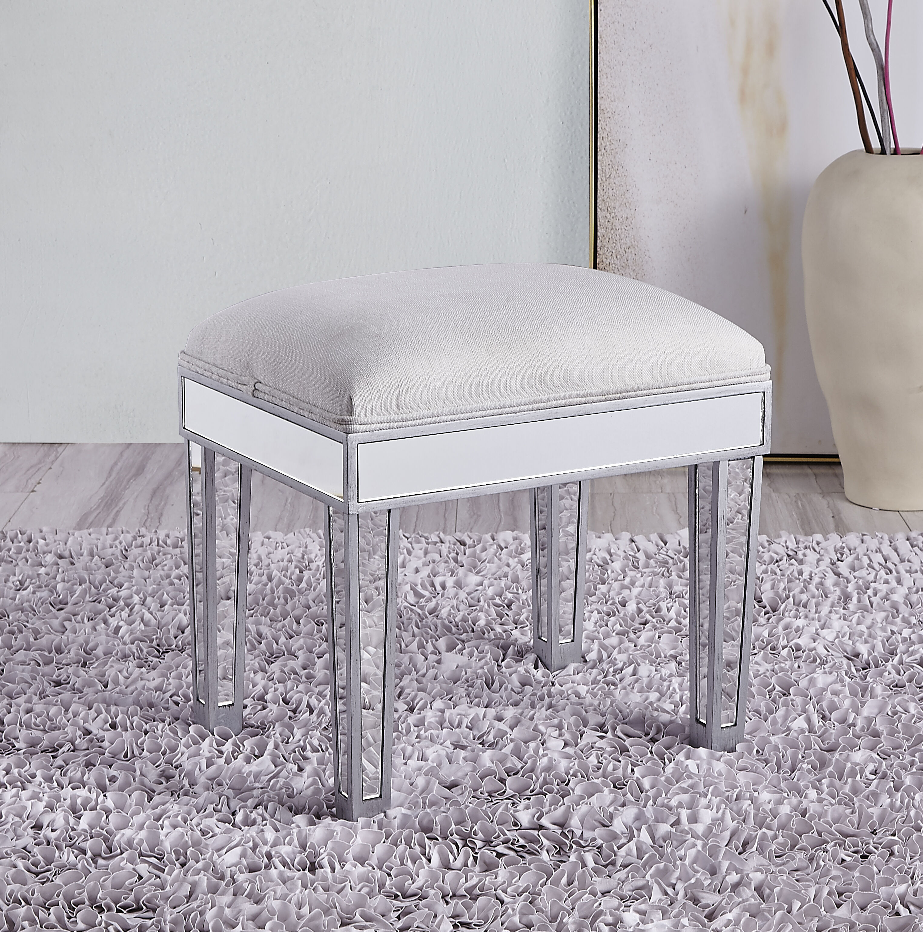 Reflexion 18 inch Antique Hand Rubbed Silver Dressing Stool