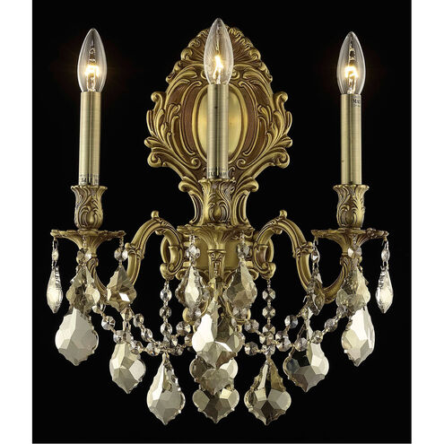 Monarch 3 Light 14 inch French Gold Wall Sconce Wall Light in Golden Teak, Royal Cut