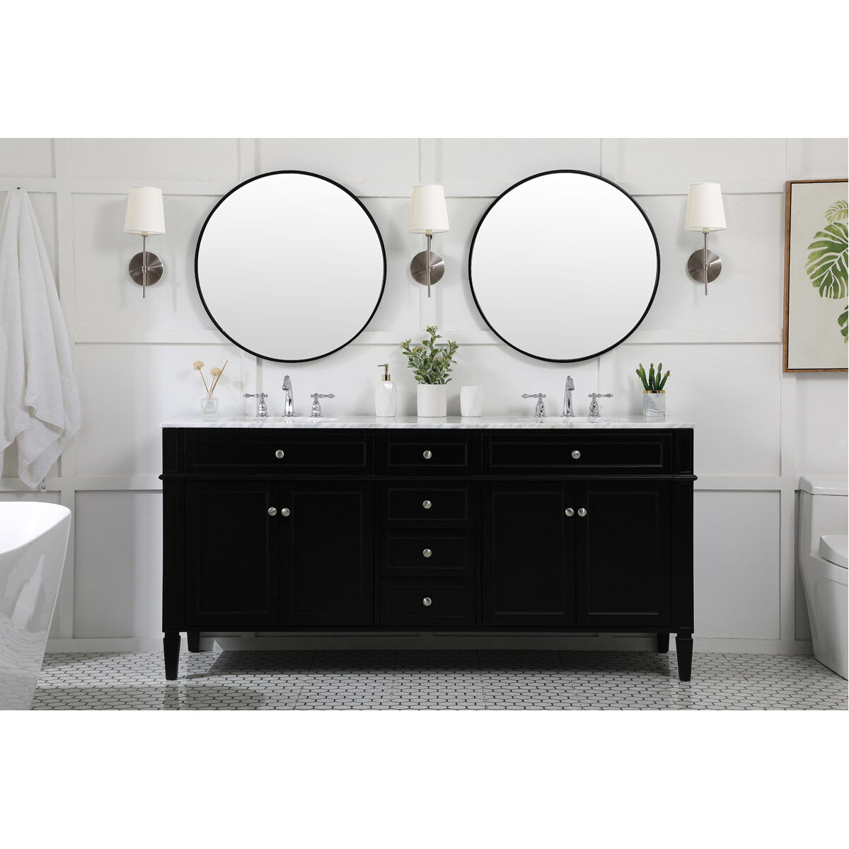 Park Avenue 72 X 21.5 X 35 inch Black Vanity Sink Set
