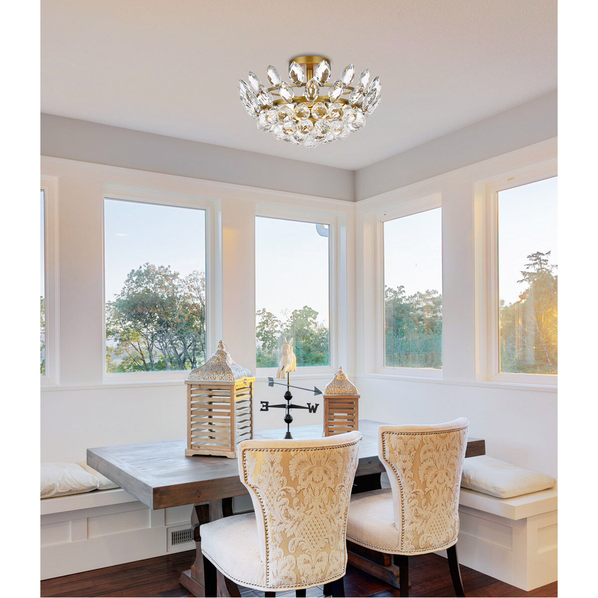 Emilia 3 Light 16 inch Brass Flush Mount Ceiling Light