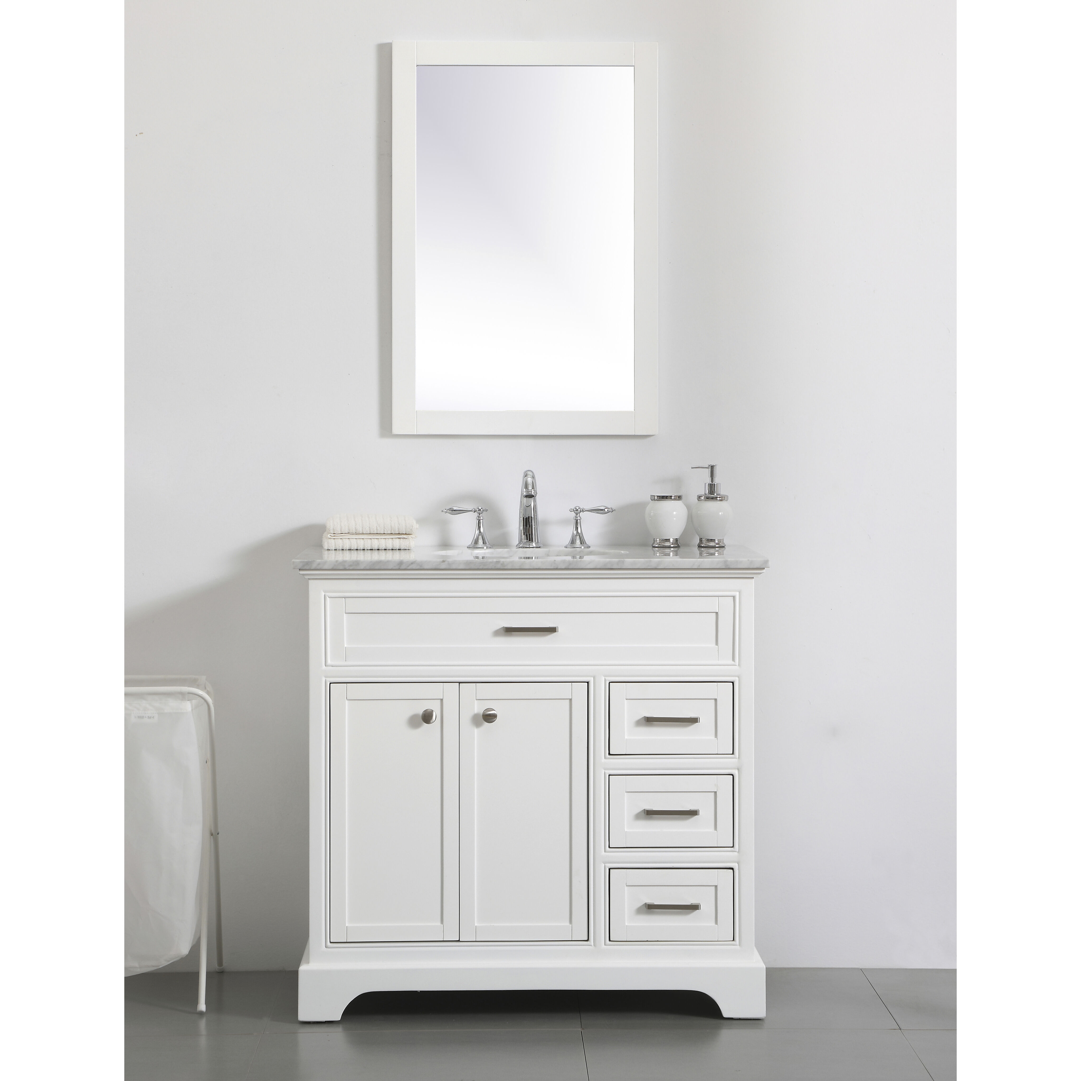 Americana 36 X 35 inch White with Carrara White Marble Vanity Set