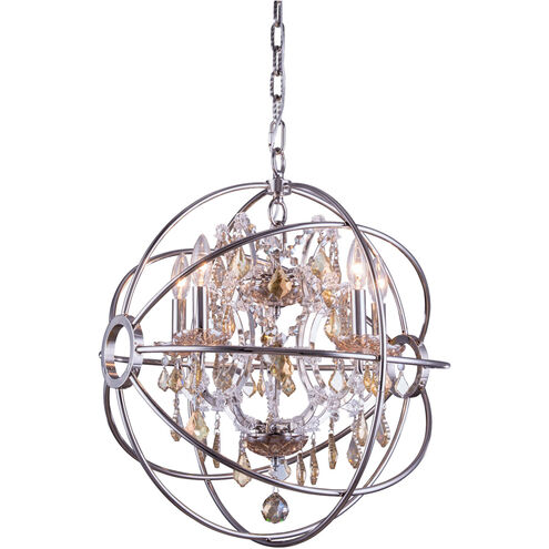 Geneva 5 Light 20 inch Polished Nickel Pendant Ceiling Light in Golden Teak, Urban Classic