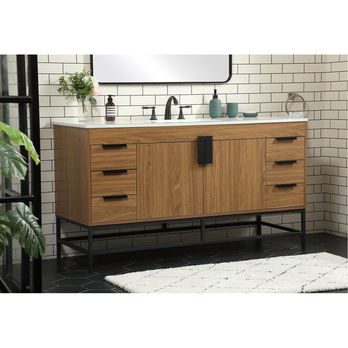 Eugene 60 X 22 X 33.5 inch Walnut Brown Vanity Sink Set