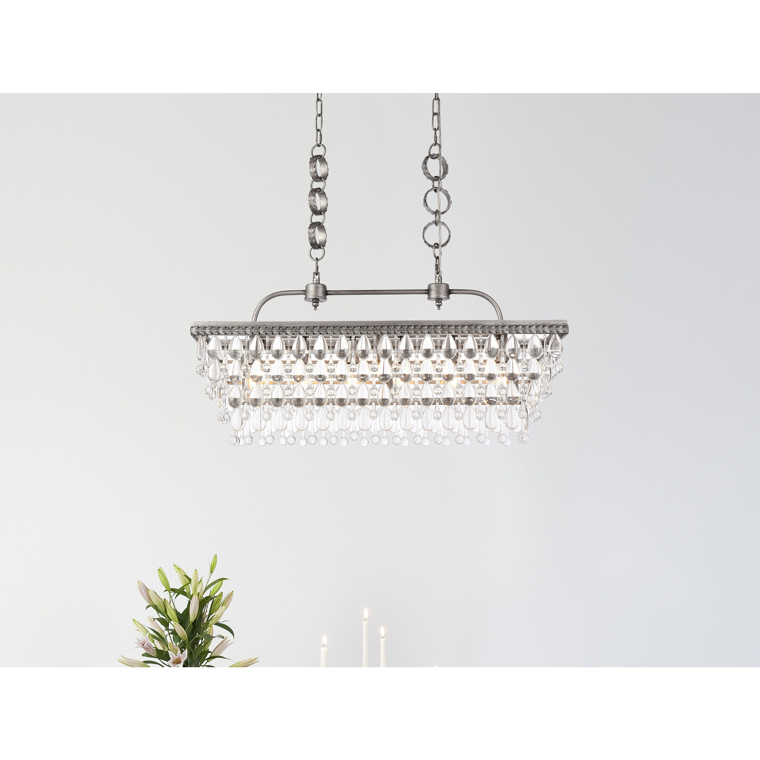 Nordic 6 Light 32 inch Antique Silver Linear Pendant Ceiling Light