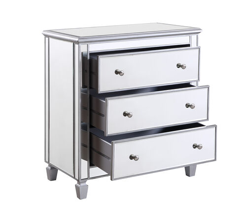 Contempo Silver Bedside Cabinet, 3-Drawer, Clear Mirror