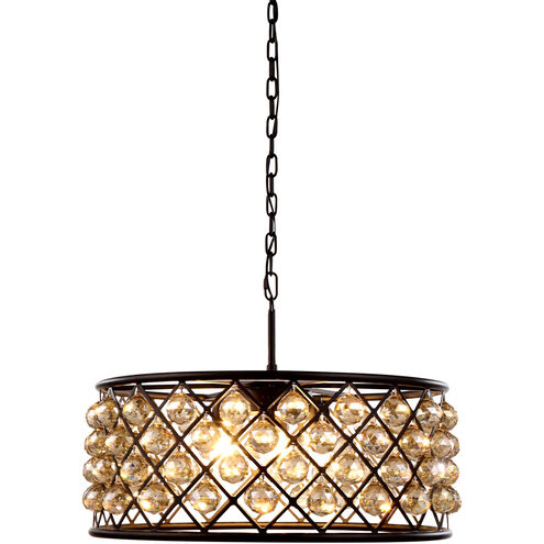 Madison 6 Light 25 inch Matte Black Pendant Ceiling Light in Golden Teak, Faceted Royal Cut, Urban Classic
