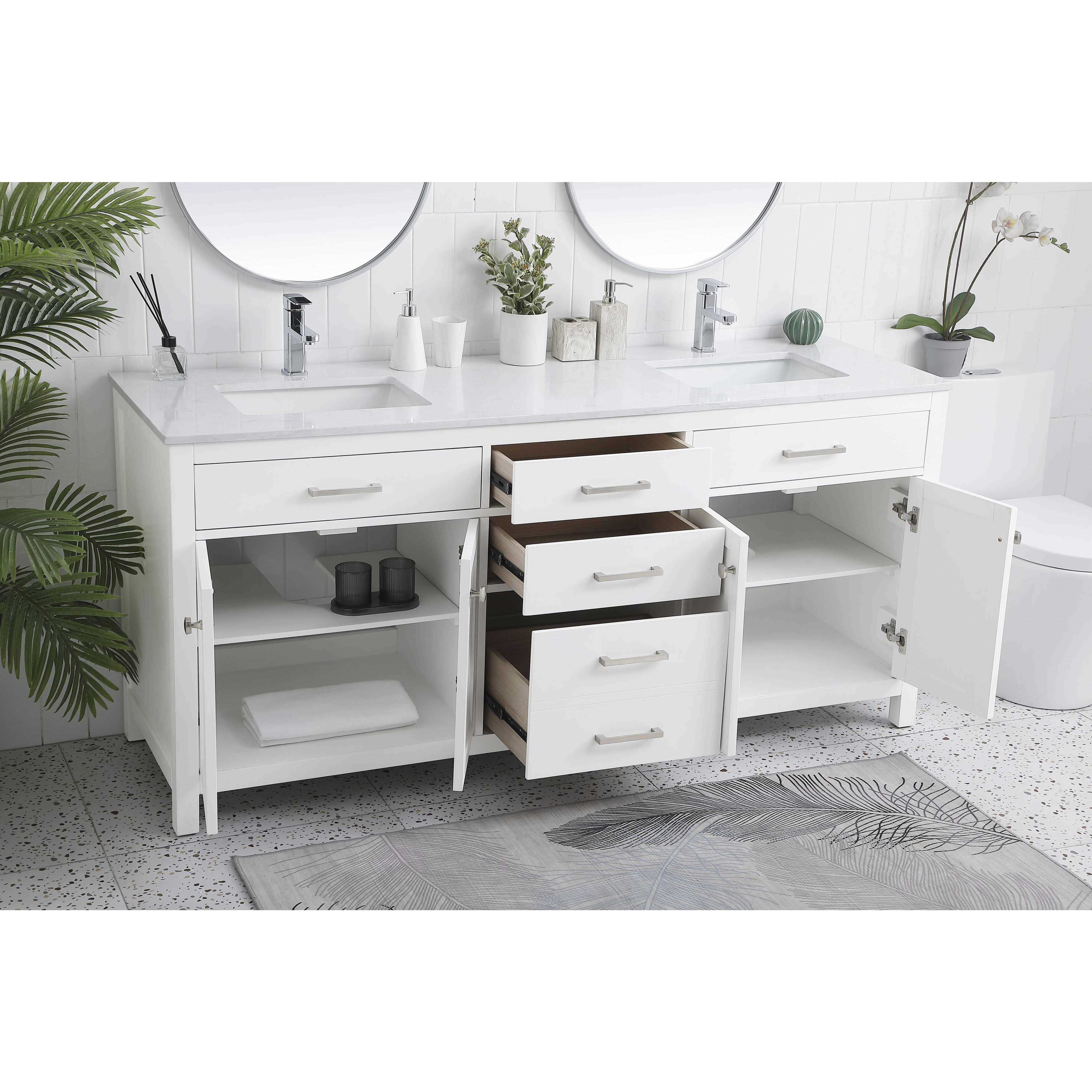 Lewis 72 X 22 X 34 inch White Vanity Sink Set
