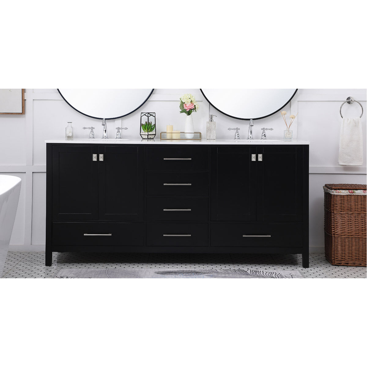 Irene 72 X 22 X 34 inch Black Vanity Sink Set