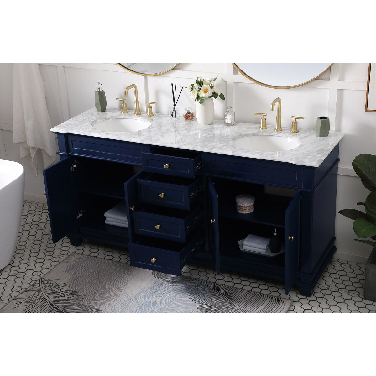 Wesley 72 X 22 X 35 inch Blue Vanity Sink Set