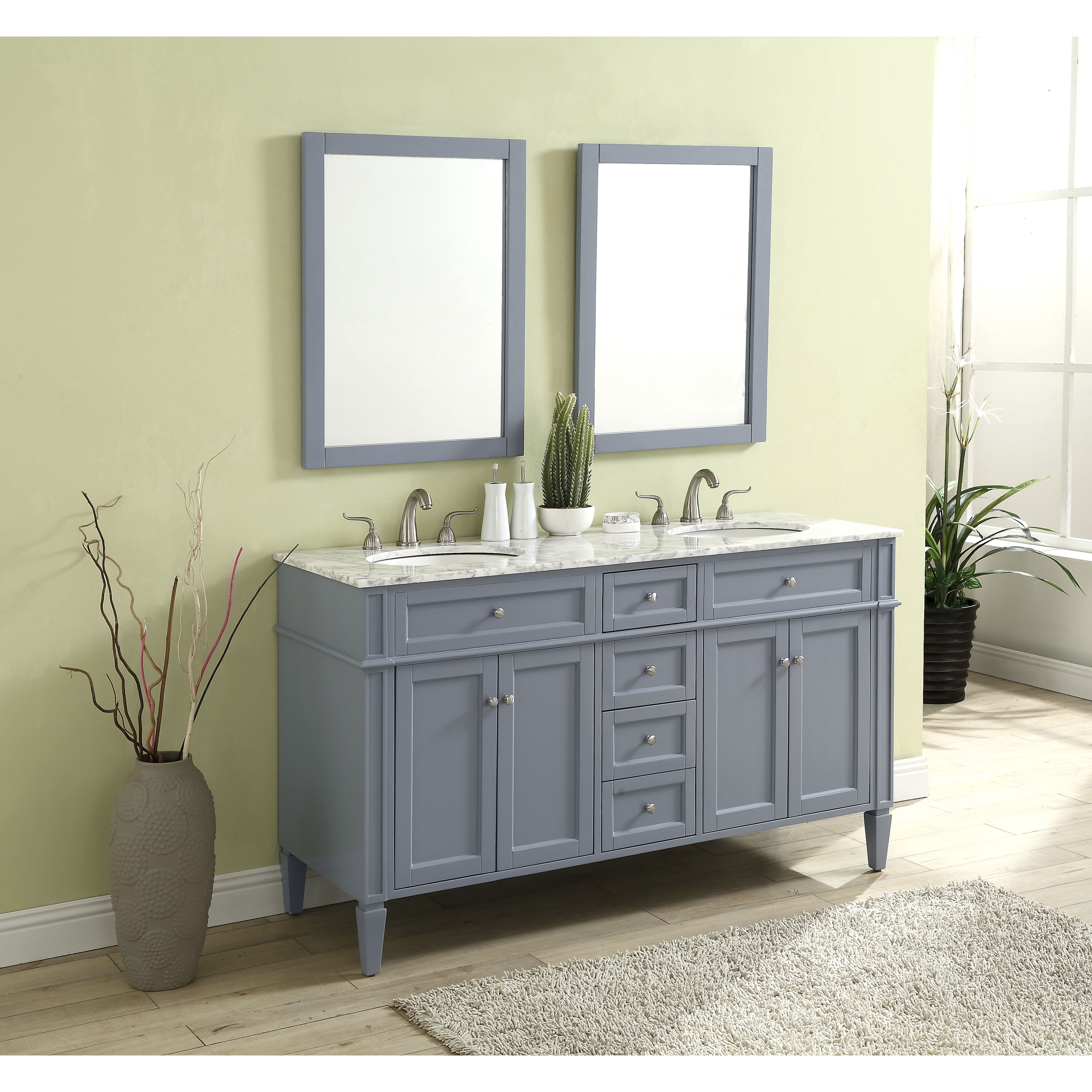 Park Avenue 60 X 35 inch Grey with Carrara White Marble Vanity Set in Gray