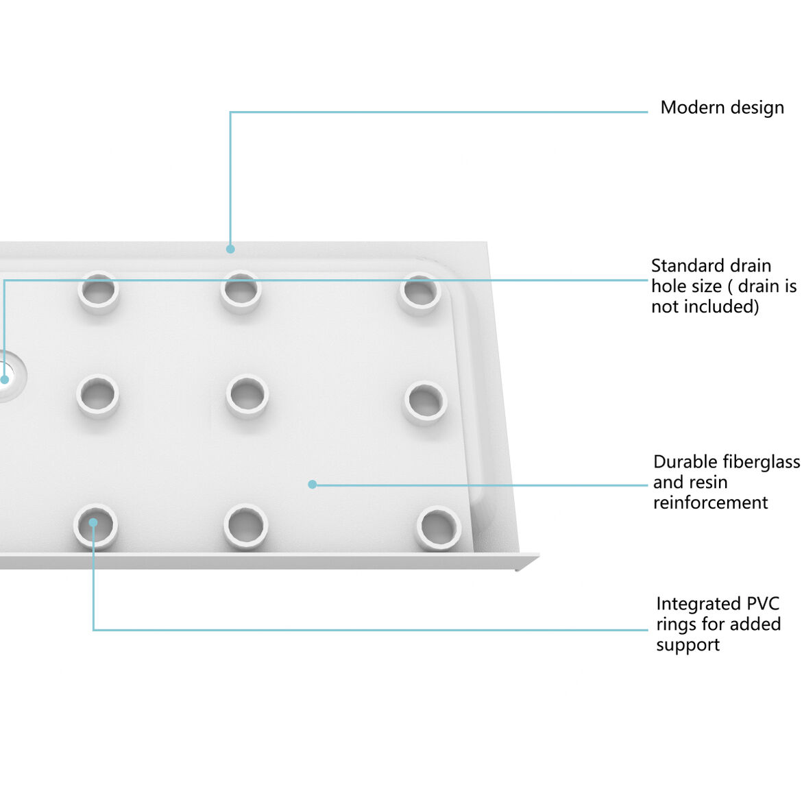 Laredo Glossy White Shower Base in 60 x 30 Right Drain