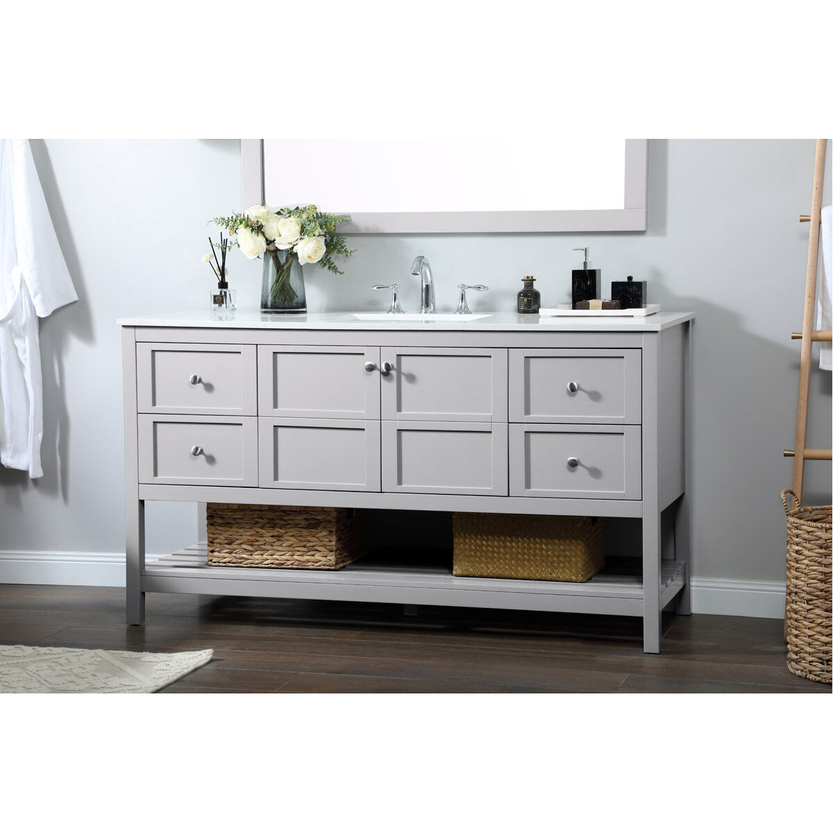 Theo 60 X 22 X 34 inch Gray Vanity Sink Set