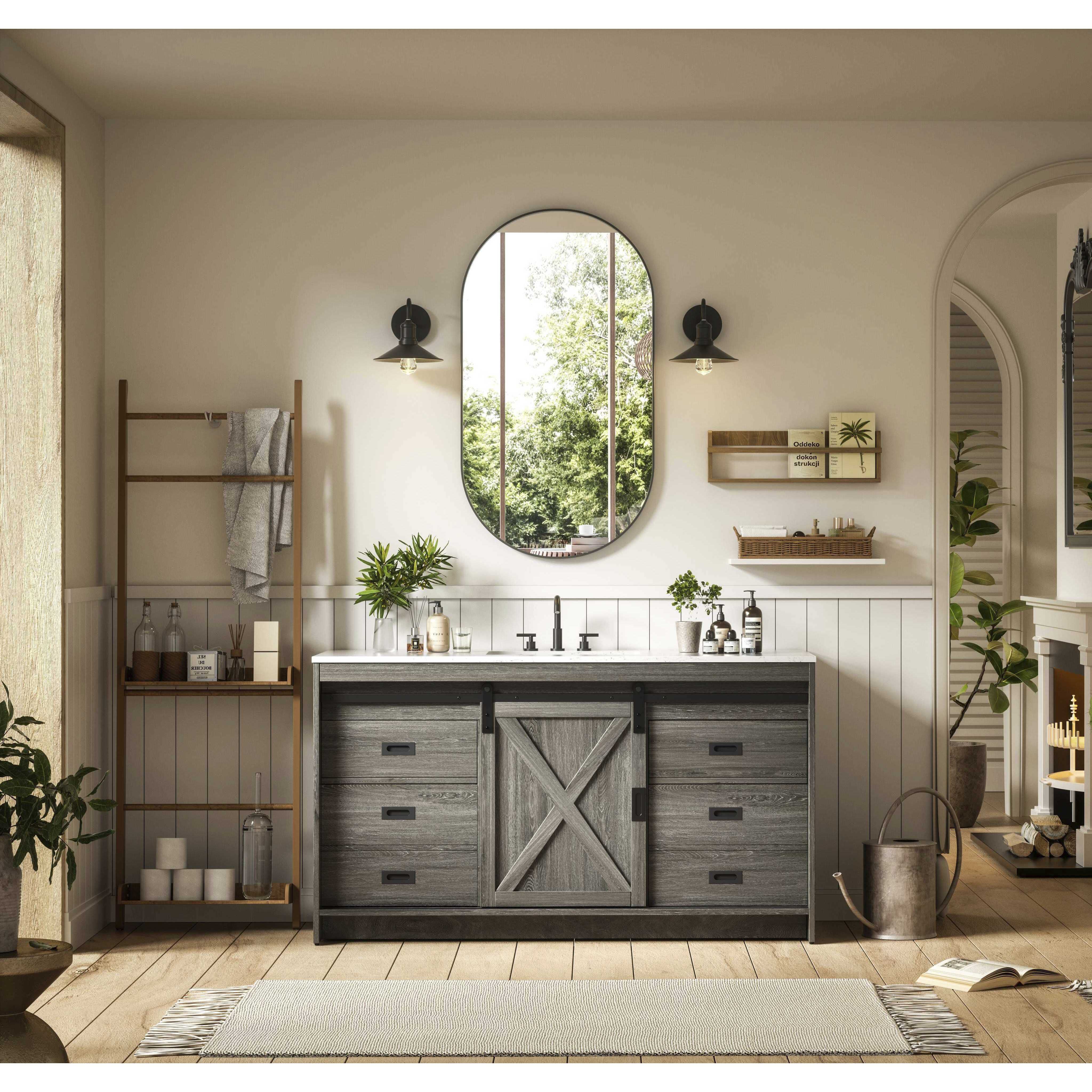 Austin 60 X 34 inch Rustic Grey Bathroom Vanity Cabinet