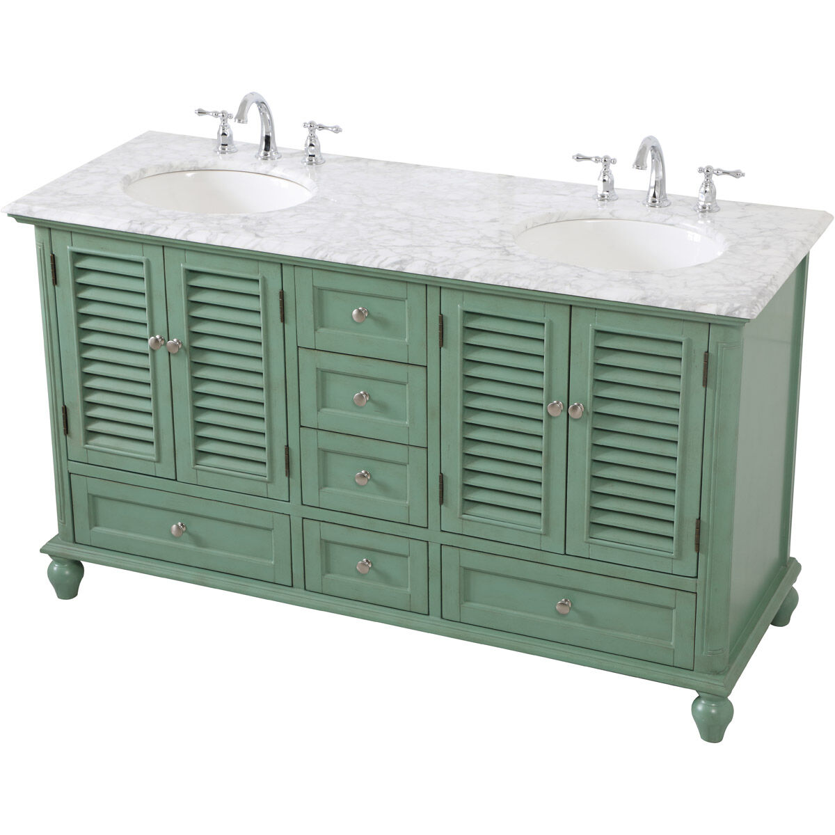 Rhodes 60 X 60 X 35 inch Vintage Mint and Brushed Nickel Vanity Sink Set
