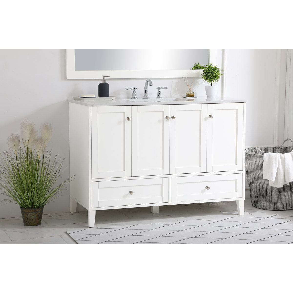 Sommerville 48 X 22 X 34 inch White and Brushed Nickel with Calacatta Quartz Vanity Sink Set