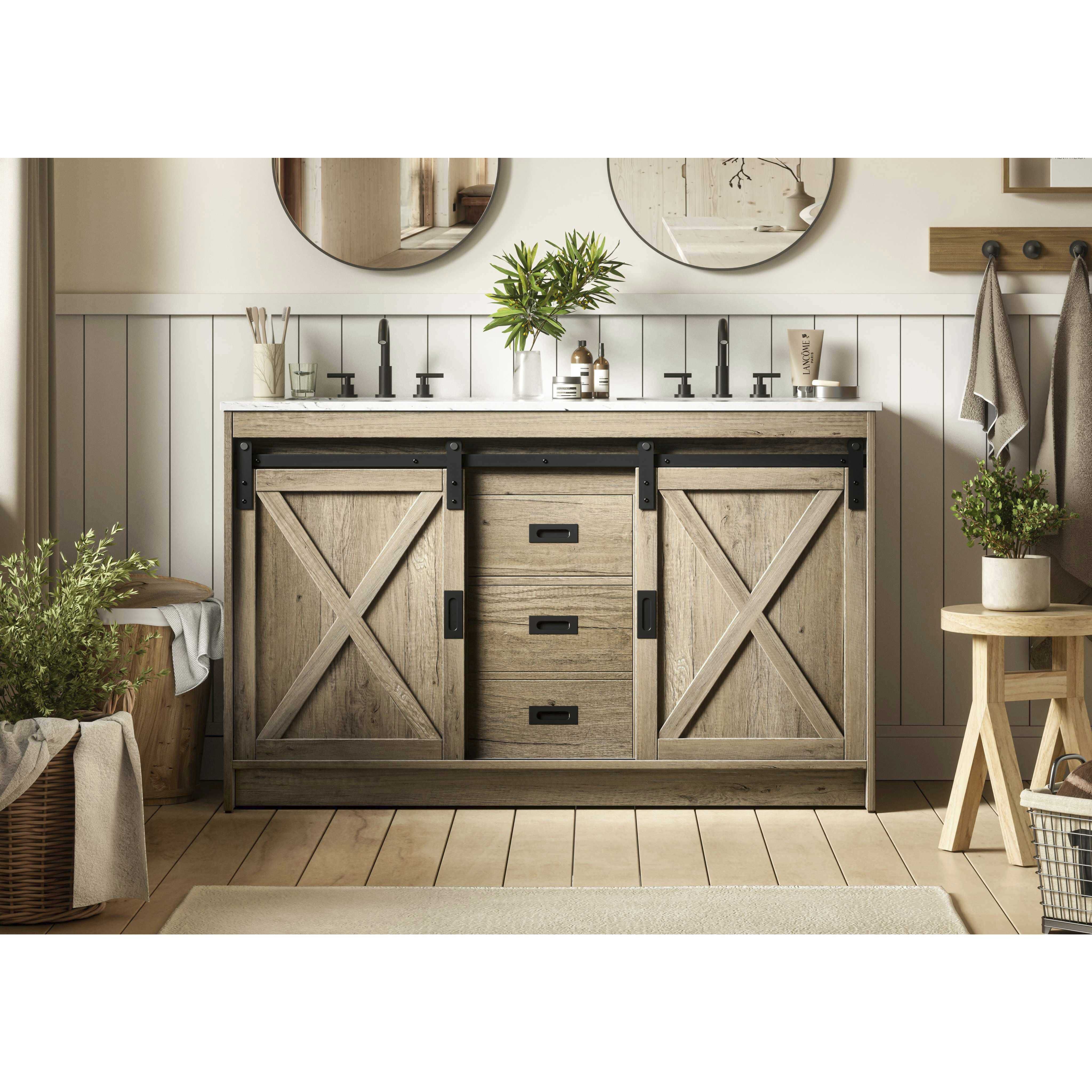 Austin 54 X 34 inch Natural Oak Bathroom Vanity Cabinet