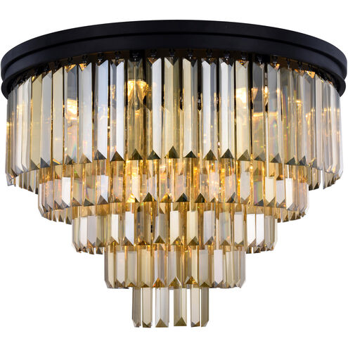 Sydney 17 Light 32 inch Matte Black Flush Mount Ceiling Light in Golden Teak, Urban Classic