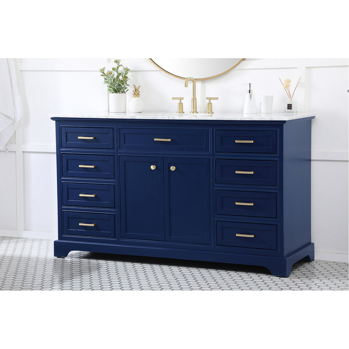 Americana 60 X 22 X 35 inch Blue Vanity Sink Set