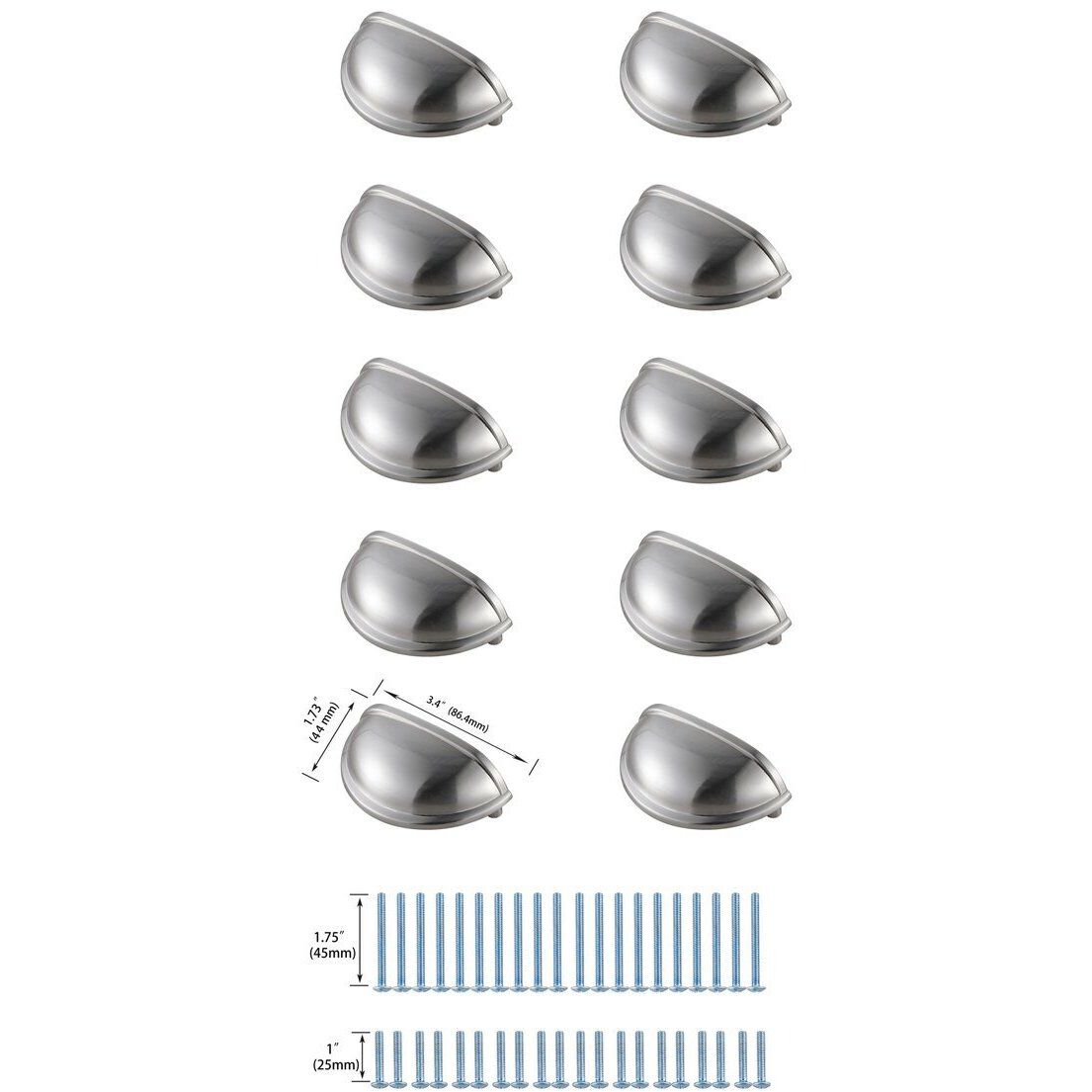 Atticus Brushed Nickel Hardware Drawer Pull, Set of 10