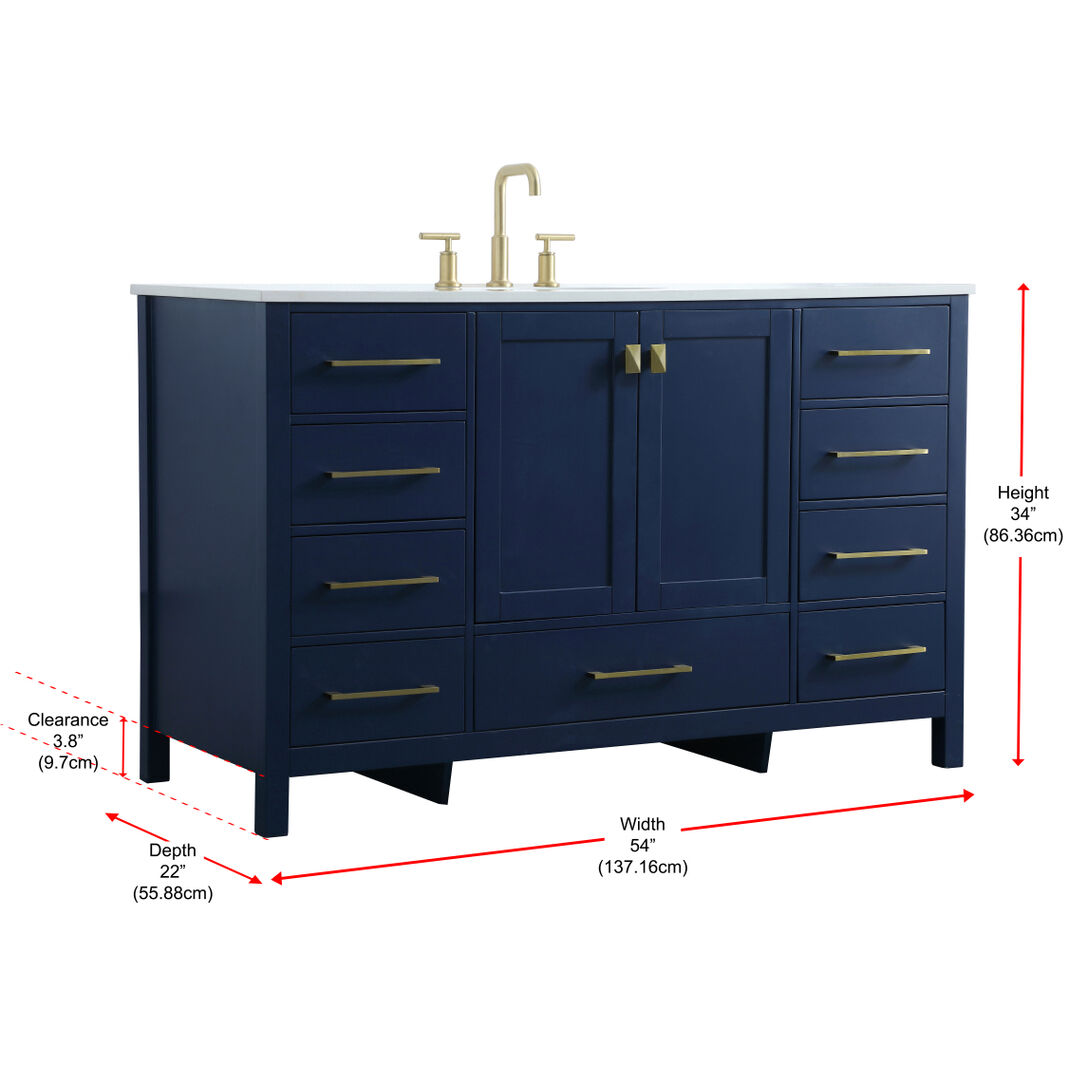 Irene 54 X 22 X 34 inch Blue Vanity Sink Set