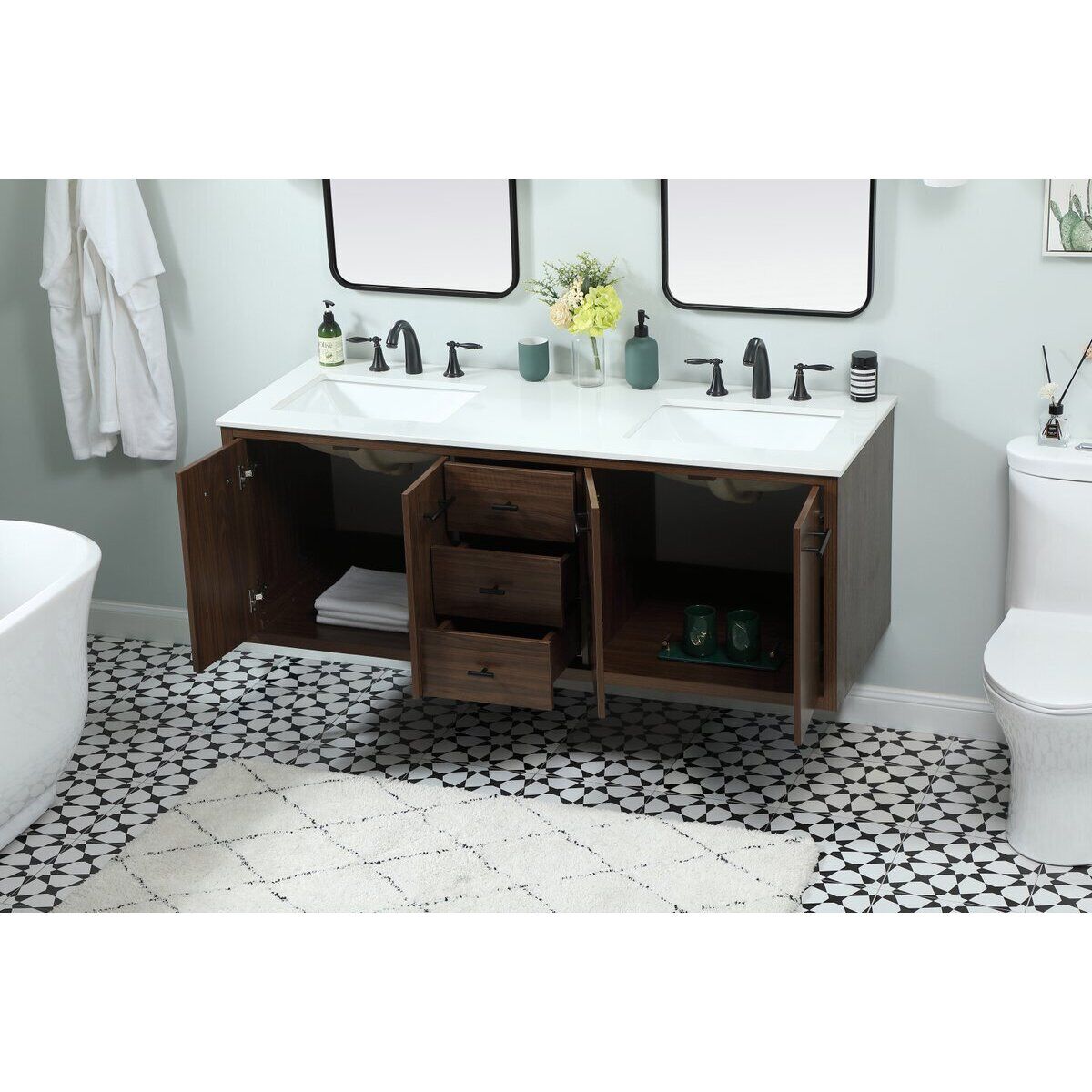 Cyrus 60 X 22 X 34 inch Walnut Vanity Sink Set