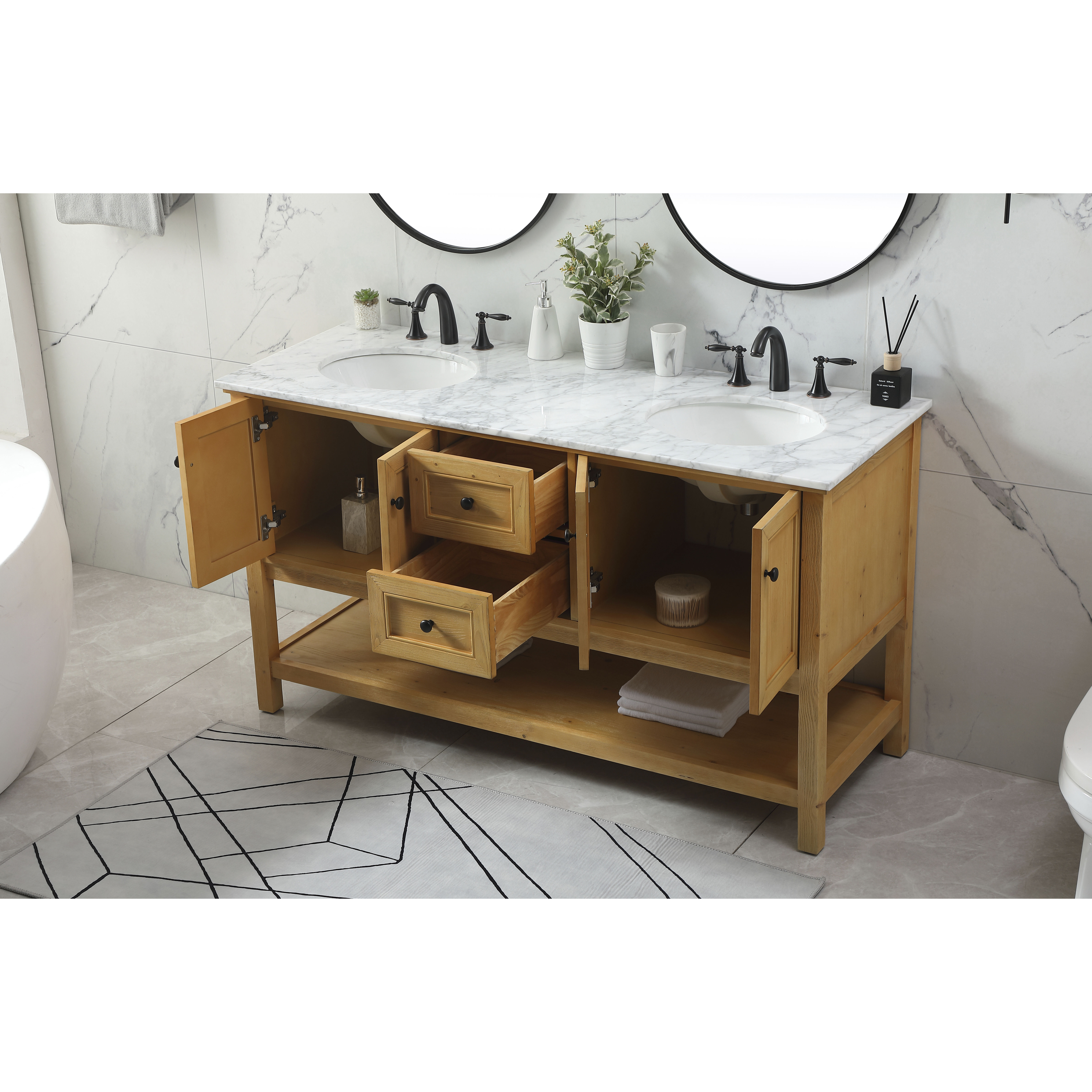 Metropolis 60 X 22 X 34 inch Natural Wood Vanity Sink Set