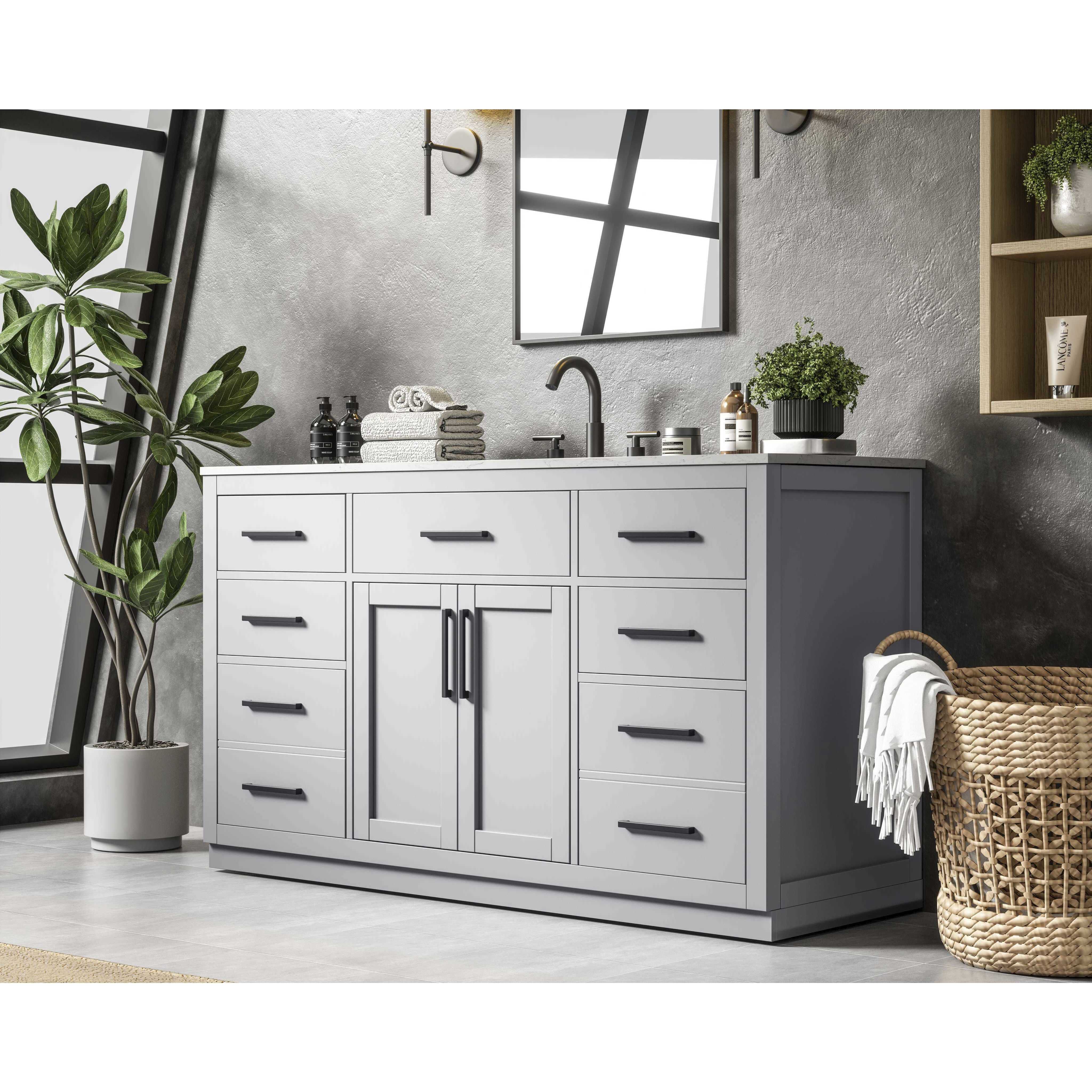 Alden 60 X 35 inch Grey Bathroom Vanity Cabinet