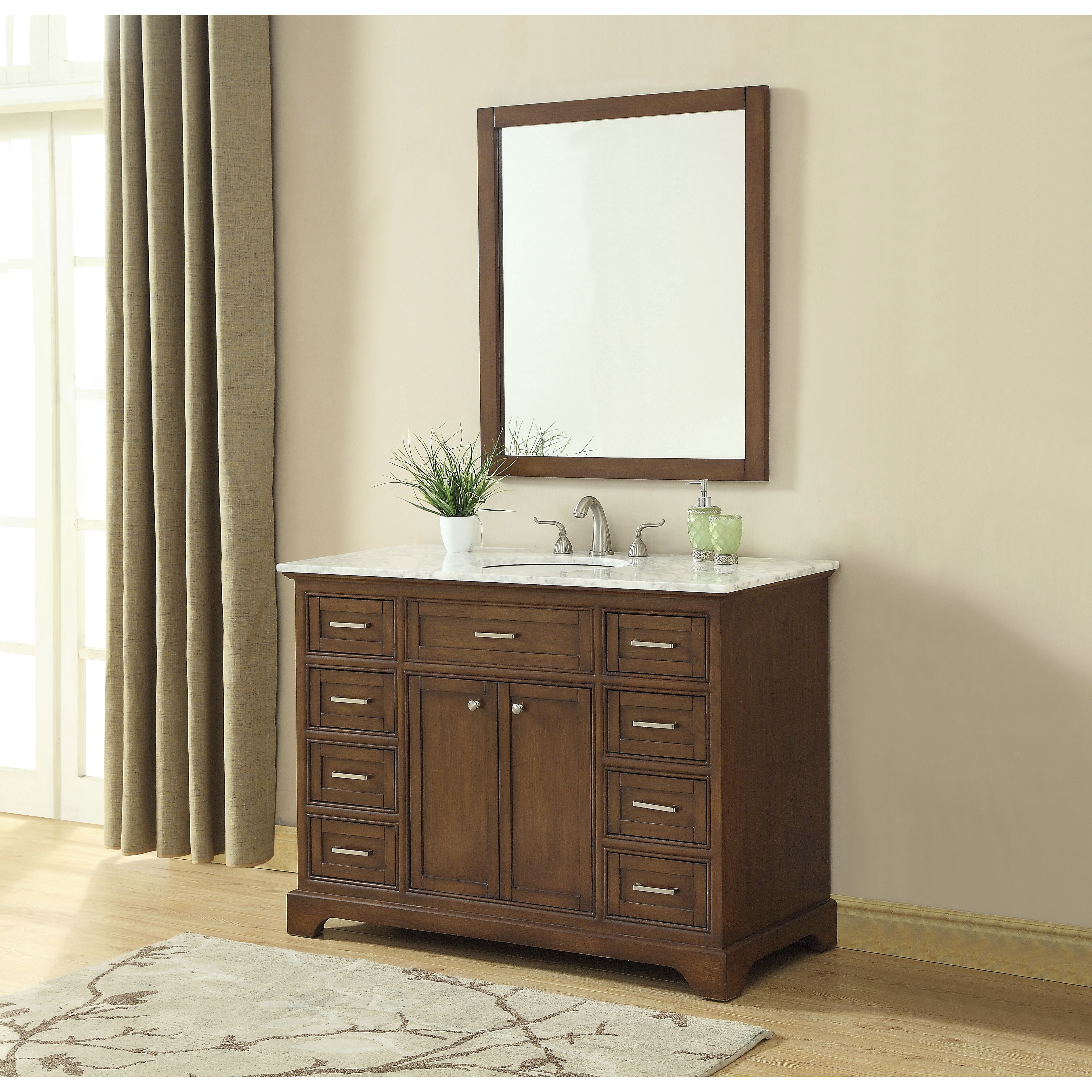 Americana 48 X 35 inch Teak with Carrara White Marble Vanity Set