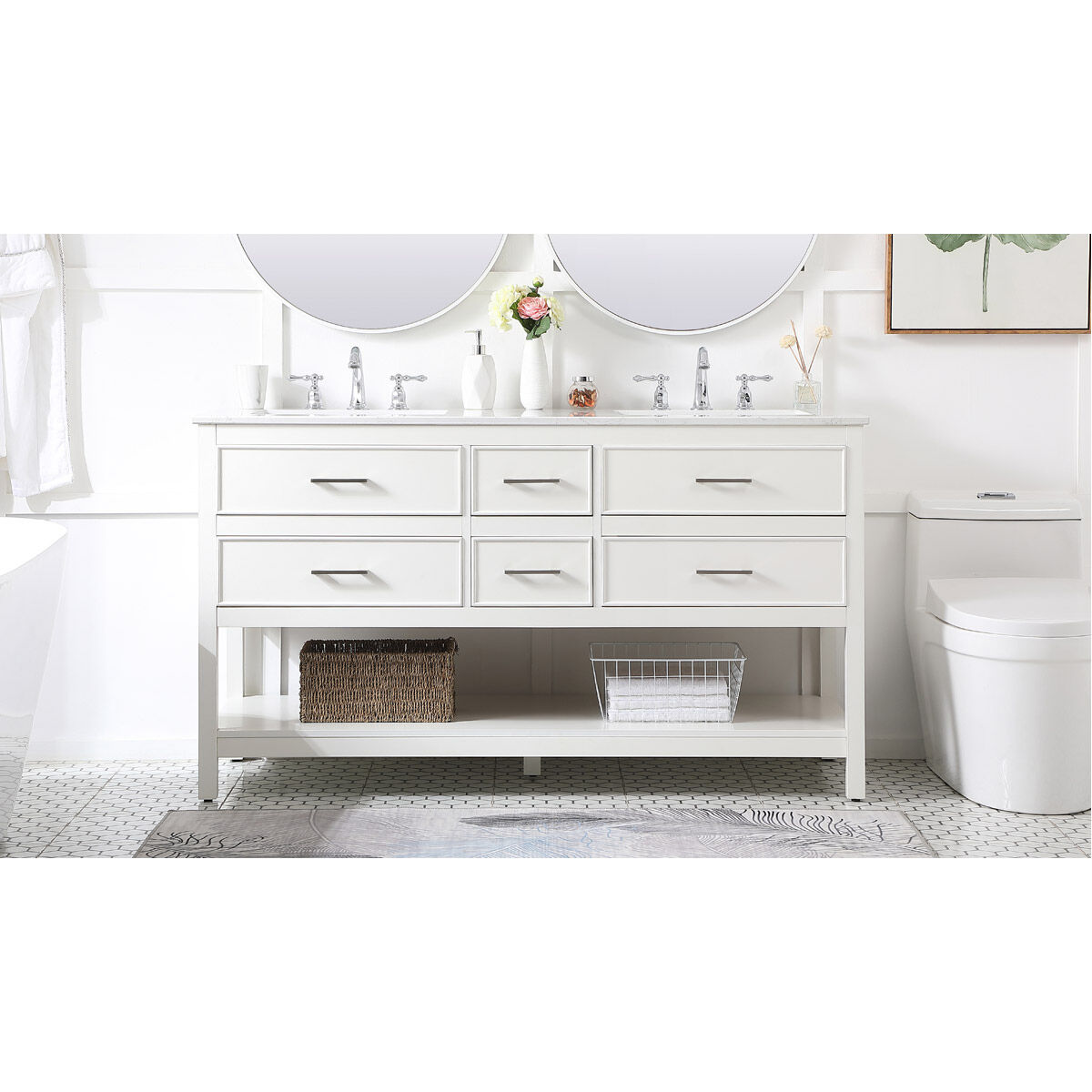 Sinclaire 60 X 22 X 34 inch White Vanity Sink Set