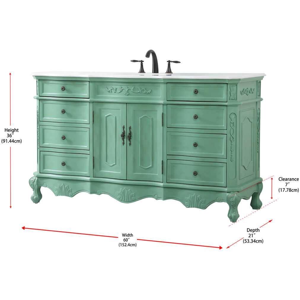 Danville 60 X 21 X 36 inch Vintage Mint Vanity Sink Set