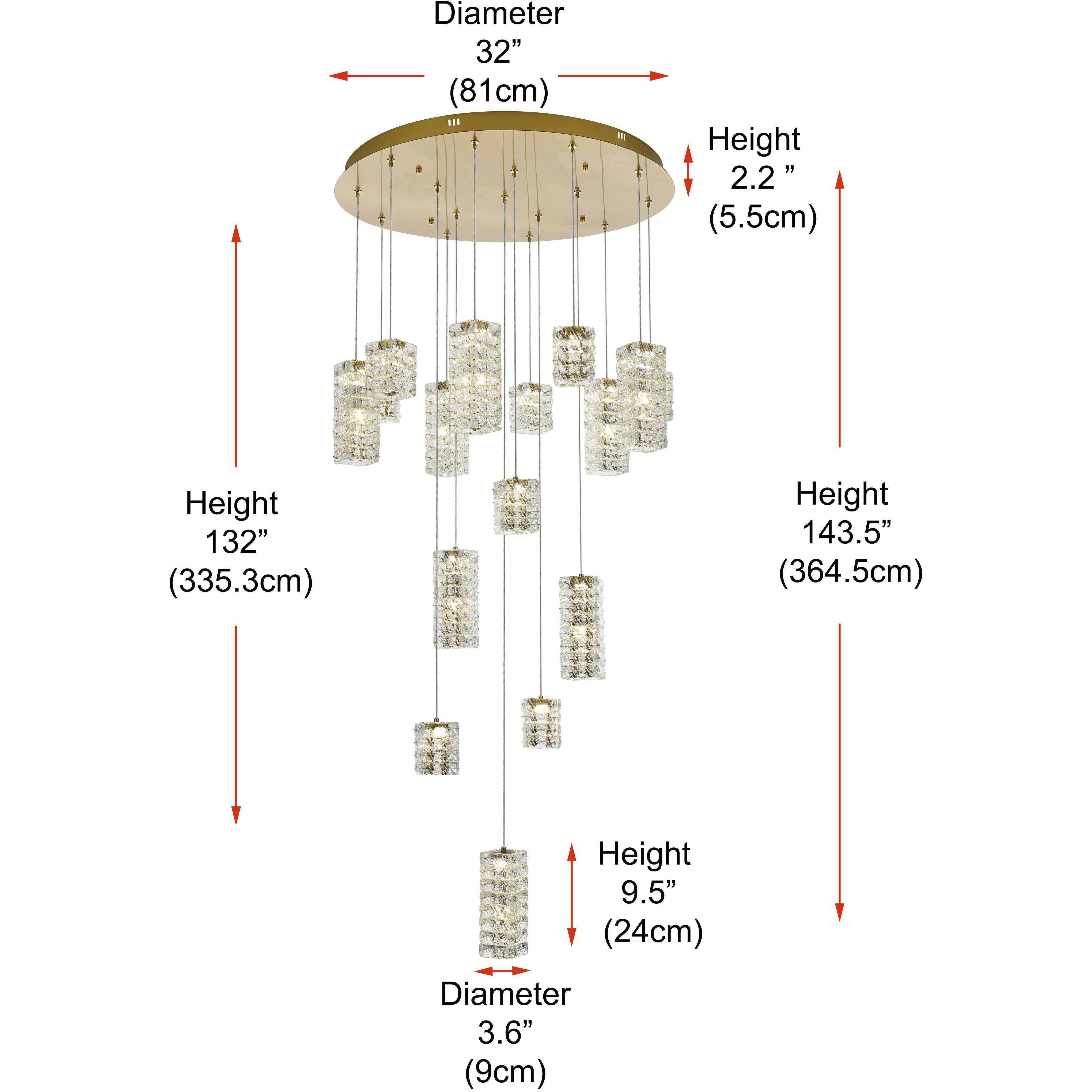 Aston 16 Light 32 inch Satin Gold Pendant Ceiling Light